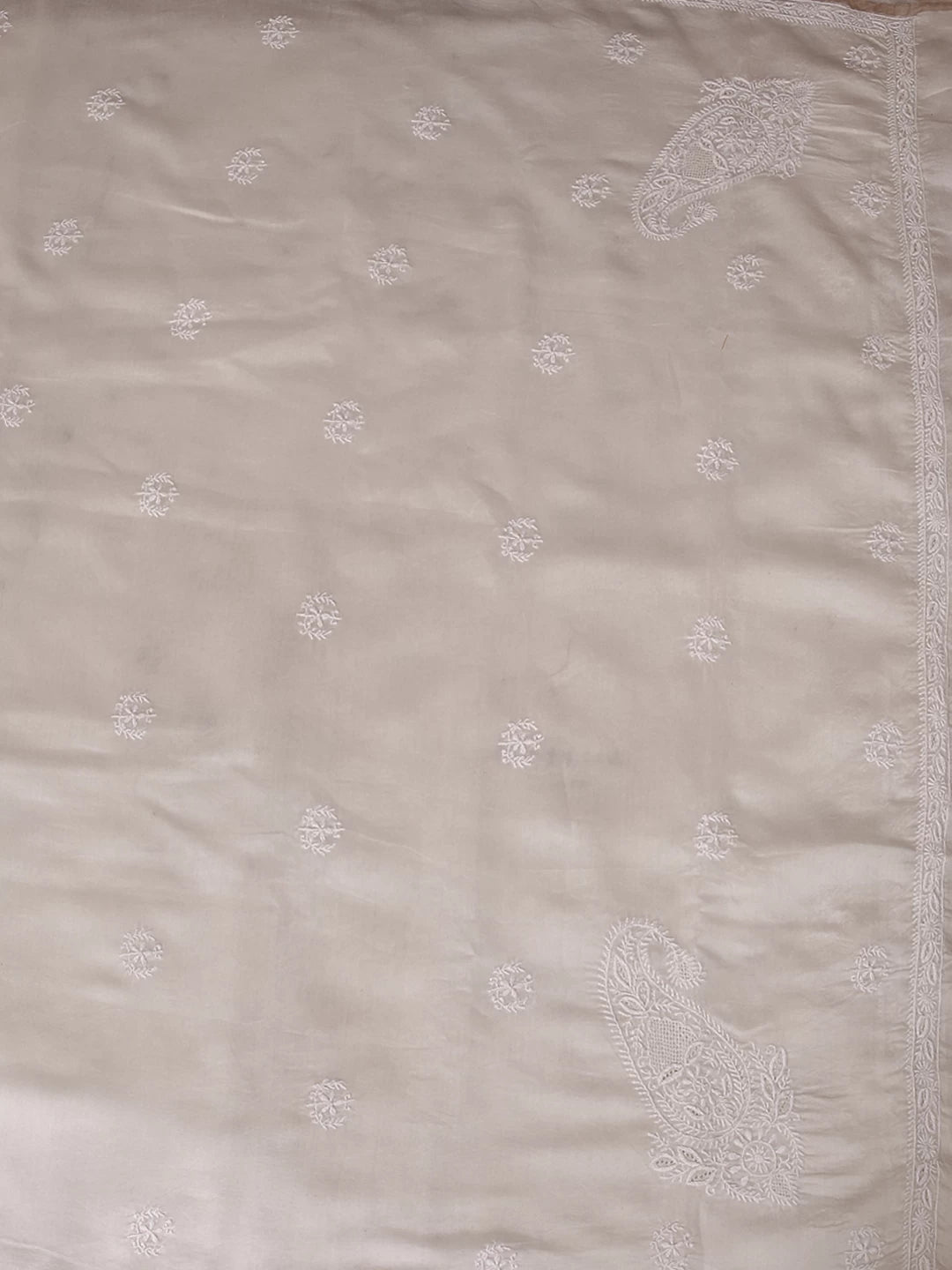 Ada Hand Embroidered Ivory White Chanderi Lucknowi Chikankari Saree With Blouse 01A395465