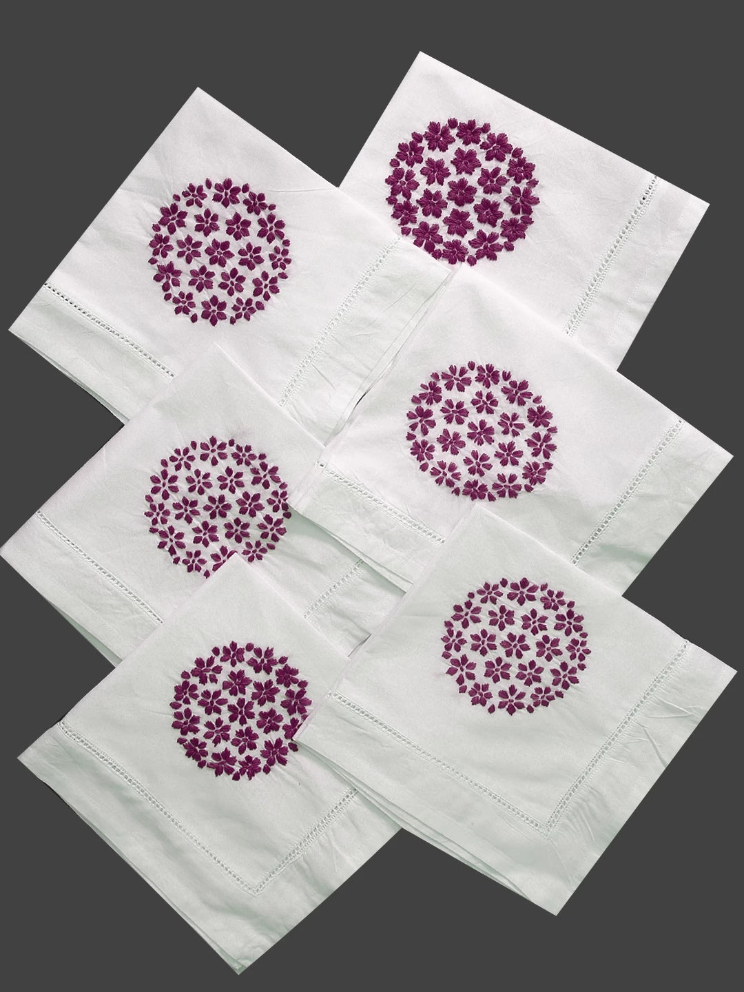 Ada Hand Embroidered White Cotton Lucknowi Chikankari Napkin Set 01A375031