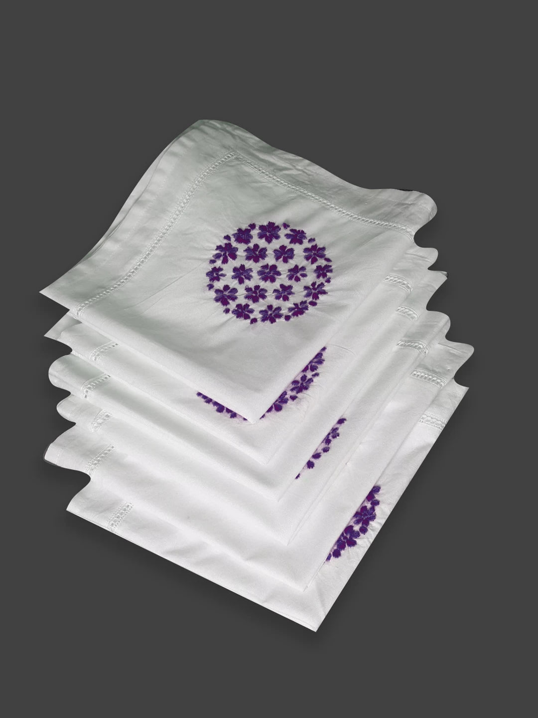 Ada Hand Embroidered White Cotton Lucknowi Chikankari Napkin Set 01A394761
