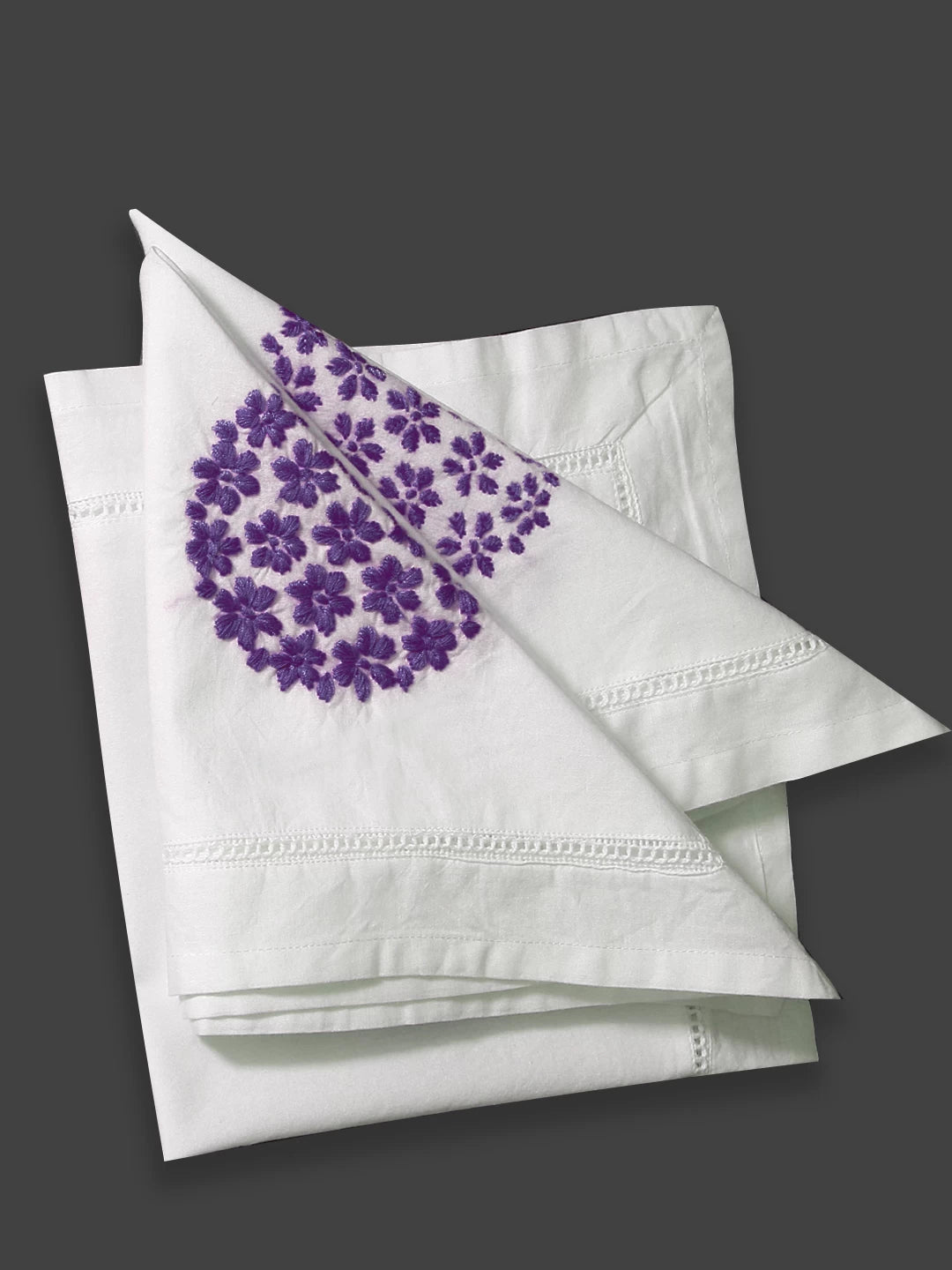 Ada Hand Embroidered White Cotton Lucknowi Chikankari Napkin Set 01A394761