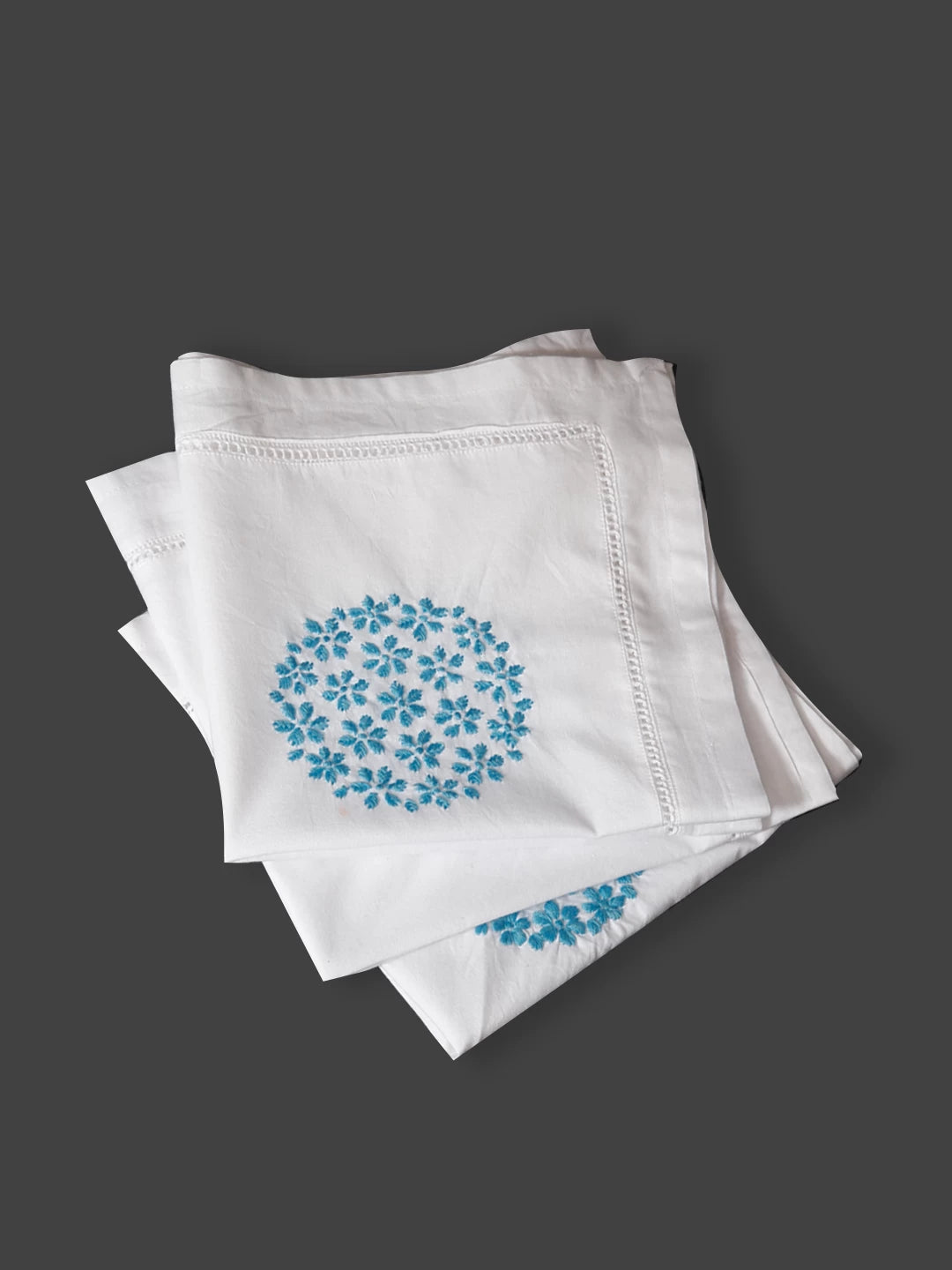 Ada Hand Embroidered White Cotton Lucknowi Chikankari Napkin Set 01A419086