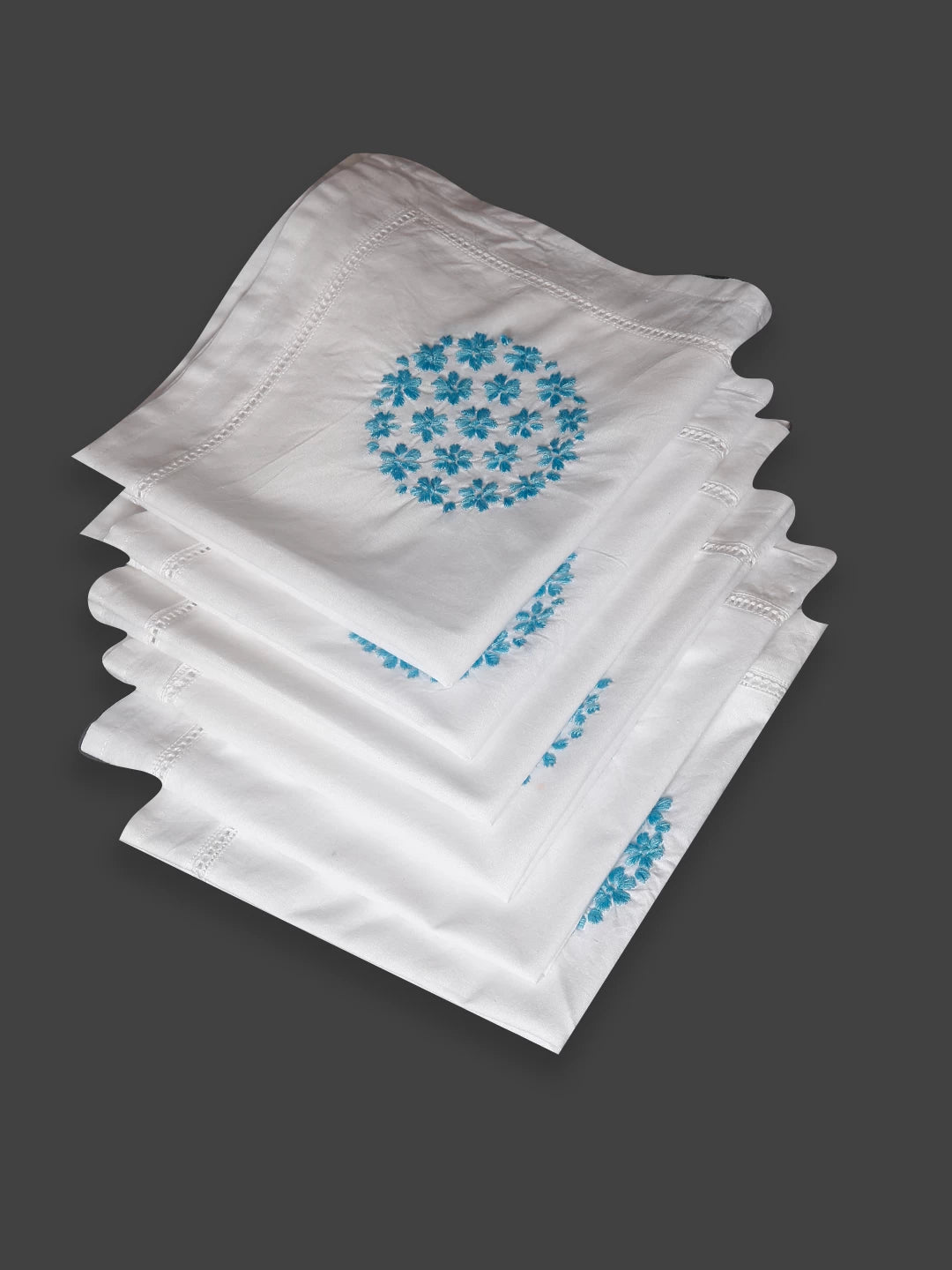 Ada Hand Embroidered White Cotton Lucknowi Chikankari Napkin Set 01A419086