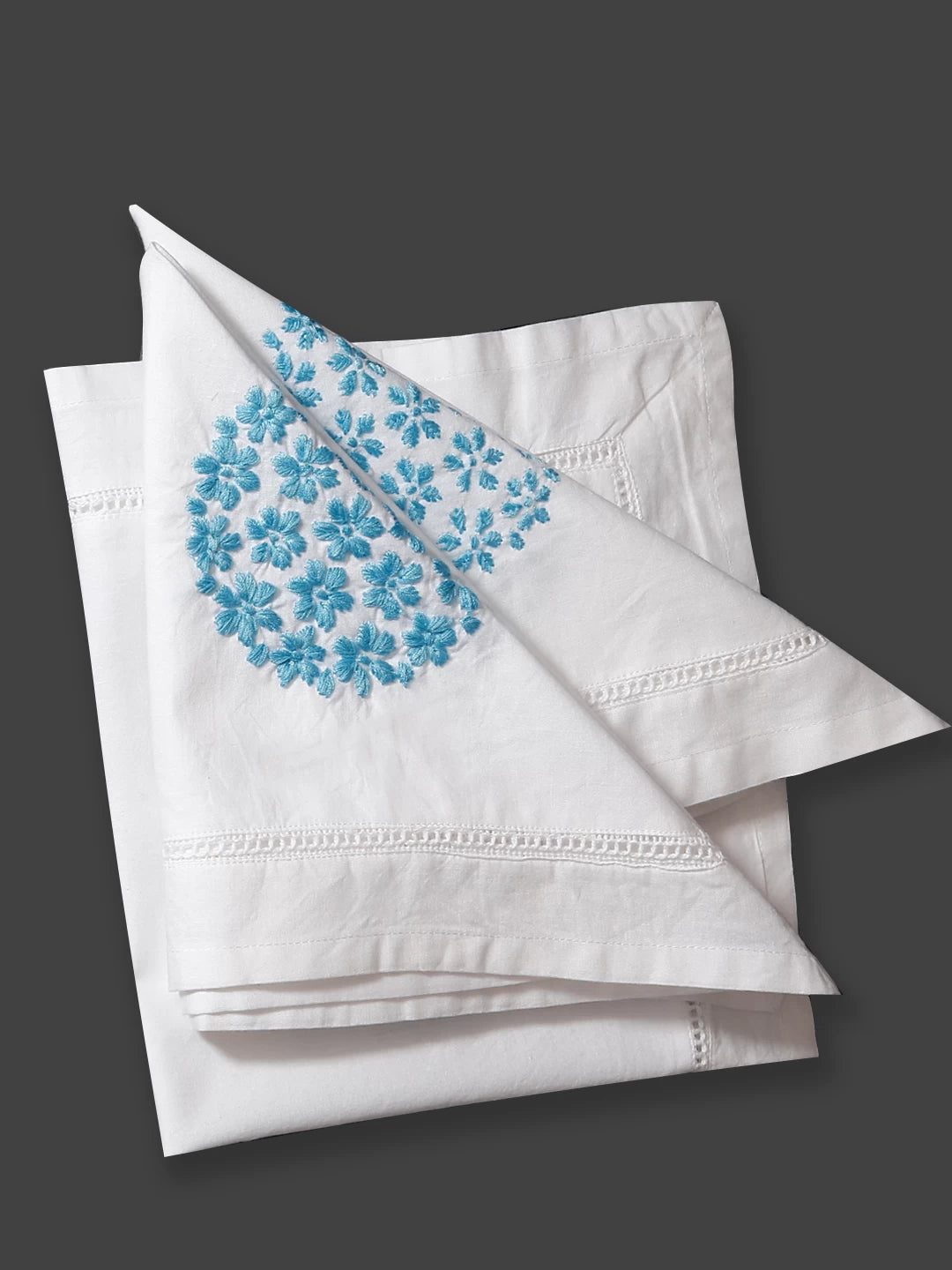 Ada Hand Embroidered White Cotton Lucknowi Chikankari Napkin Set 01A419086