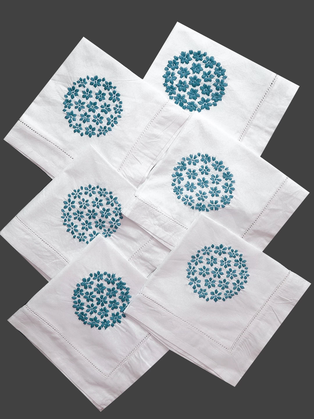 Ada Hand Embroidered White Cotton Lucknowi Chikankari Napkin Set 01A419086