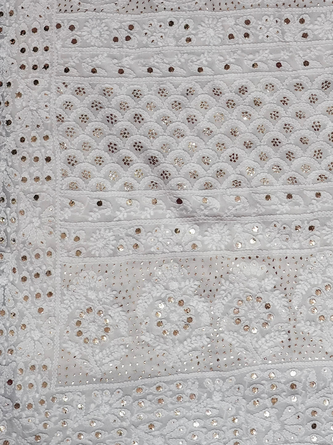 Ada Hand Embroidered Off White Pure Georgette Lucknowi Chikankari Saree/Blouse With Muqaish Work 01A459379