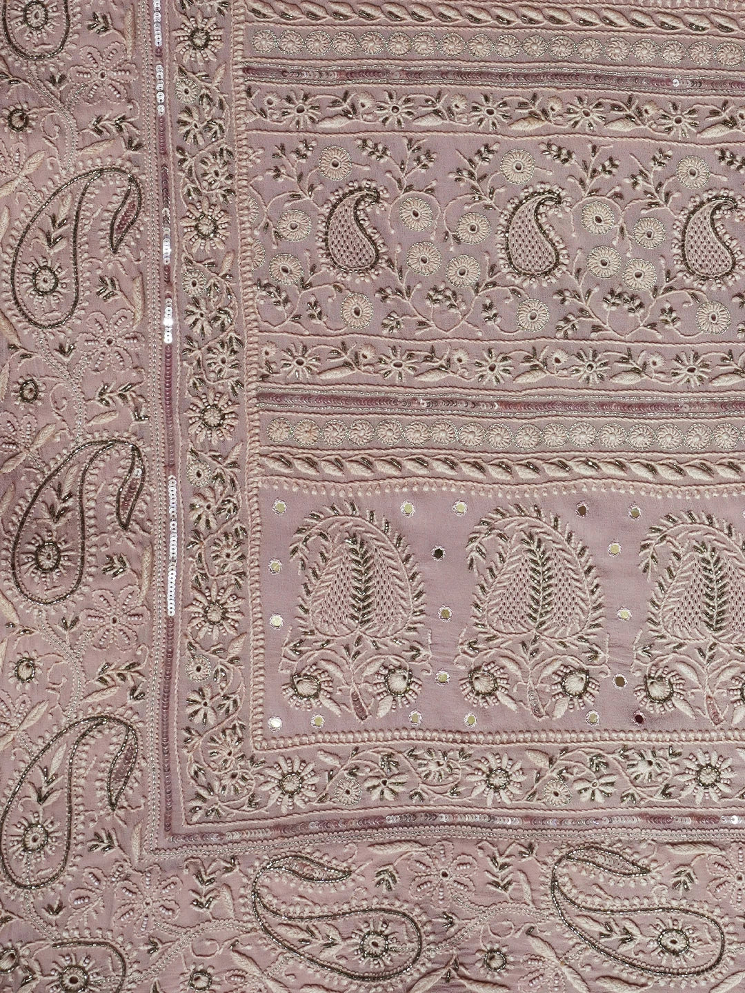 Ada Hand Embroidered Dusty Peach Georgette Lucknow Chikankari Saree/Blouse With Cutdana Work A557079