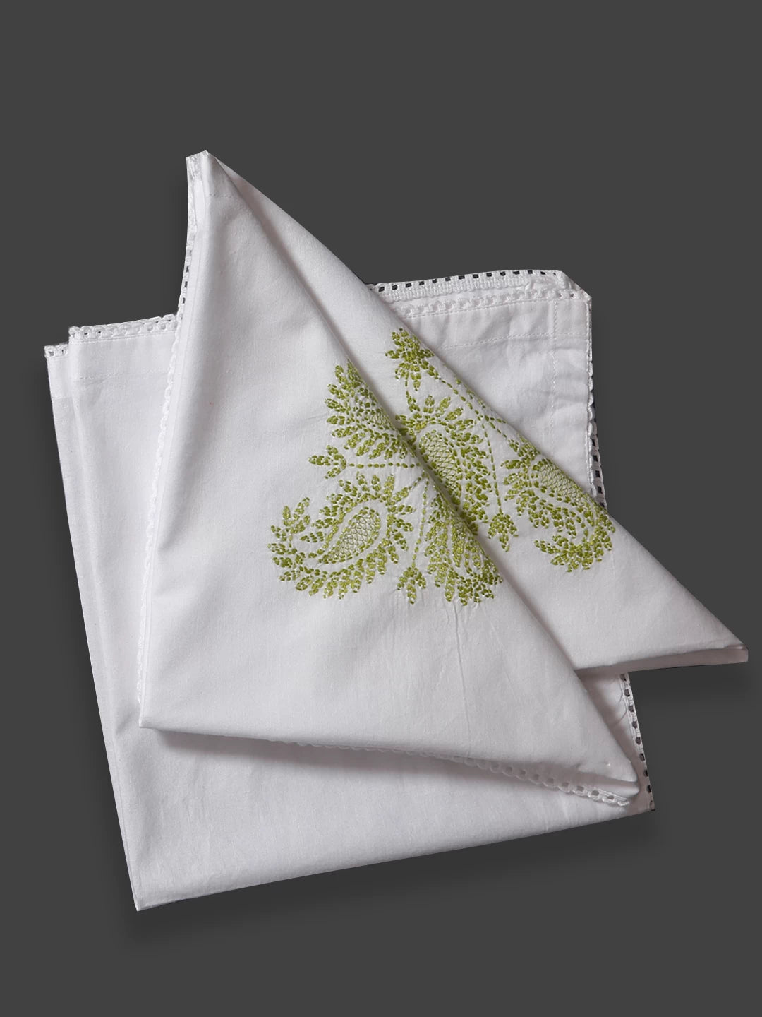 Ada Hand Embroidered White Cotton Lucknowi Chikankari Napkin Set 01A344704