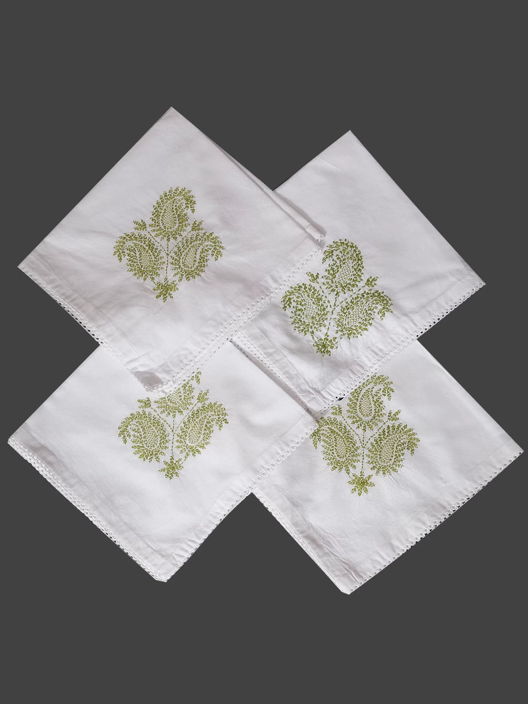 Ada Hand Embroidered White Cotton Lucknowi Chikankari Napkin Set 01A344704