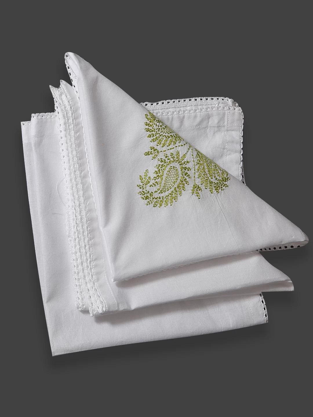 Ada Hand Embroidered White Cotton Lucknowi Chikankari Napkin Set 01A344704