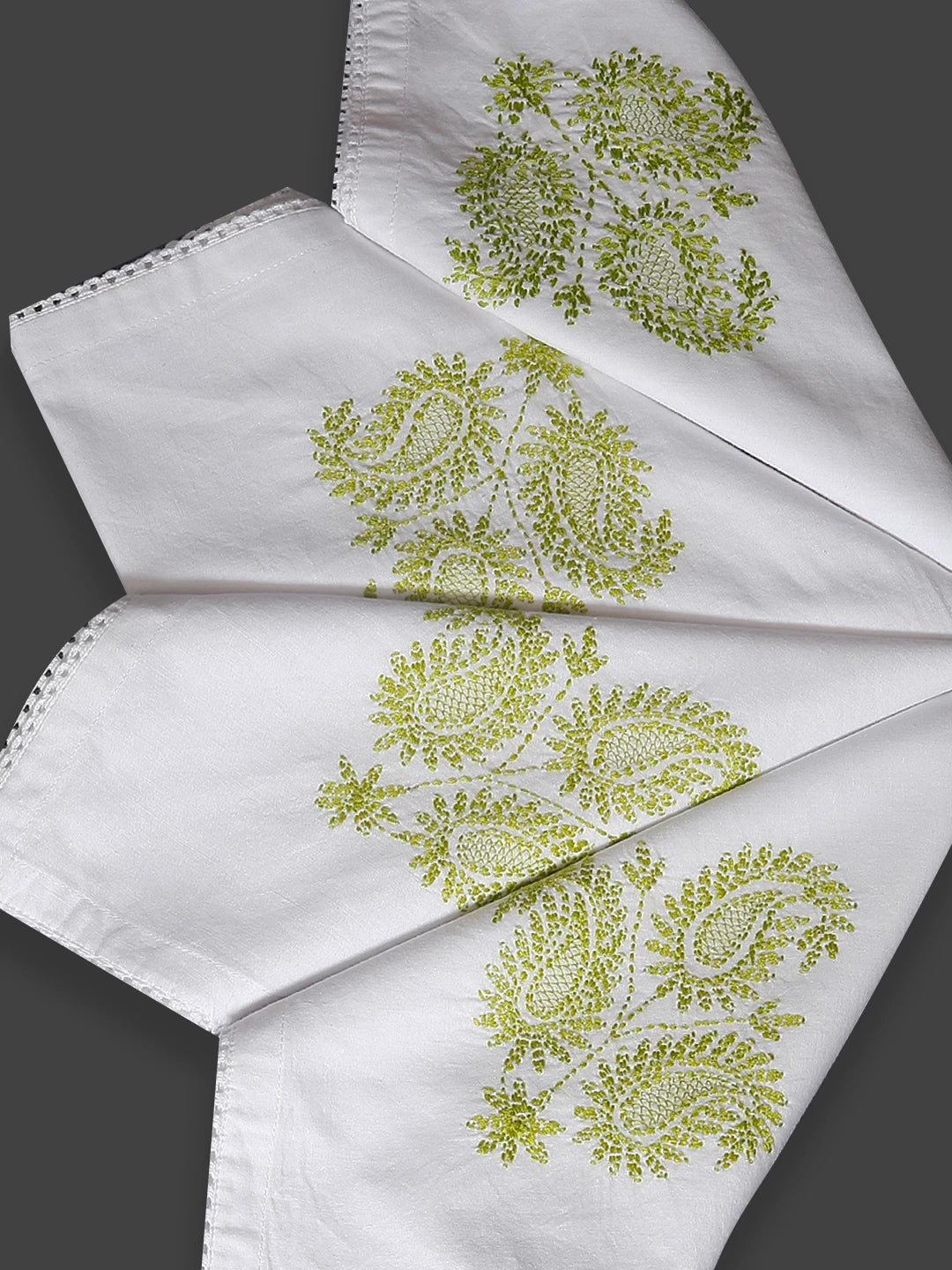 Ada Hand Embroidered White Cotton Lucknowi Chikankari Napkin Set 01A344704
