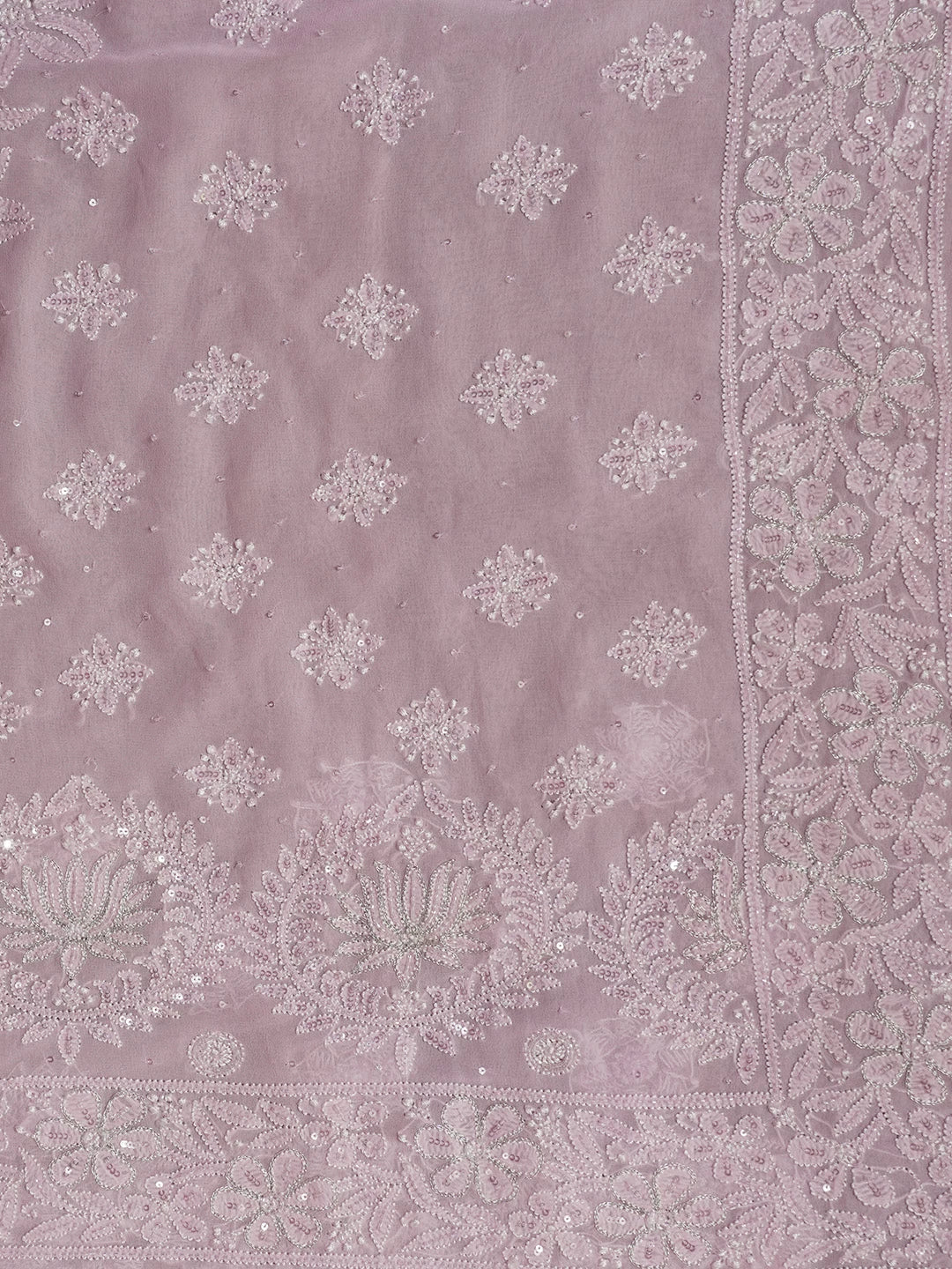 Ada Hand Embroidered Pink Pure Georgette Lucknowi Chikankari Saree/Blouse With Zari Work 01A454244