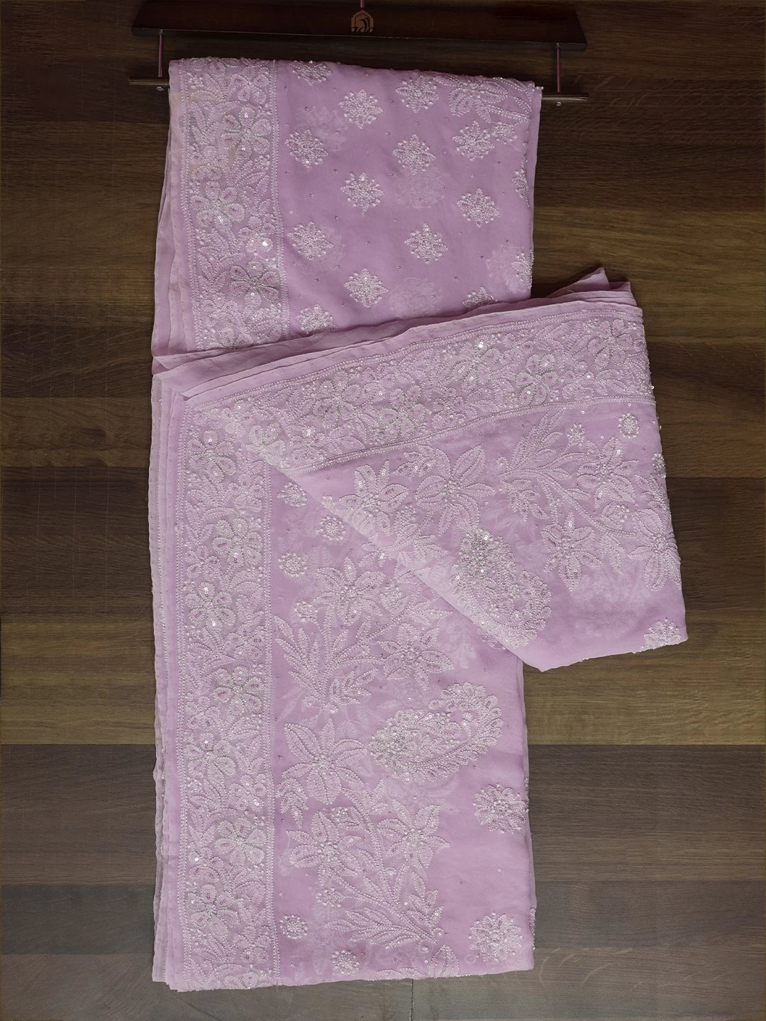 Ada Hand Embroidered Pink Pure Georgette Lucknowi Chikankari Saree/Blouse With Zari Work 01A454244