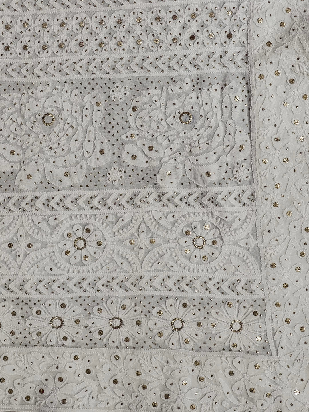 Ada Hand Embroidered Light Mint Green Pure Georgette Lucknowi Chikankari Saree/Blouse With Muqaish Work 01A165822