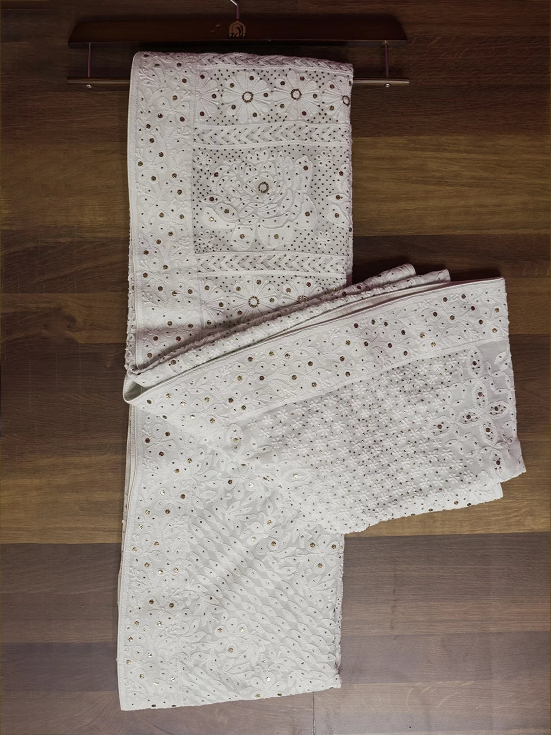 Ada Hand Embroidered Light Mint Green Pure Georgette Lucknowi Chikankari Saree/Blouse With Muqaish Work 01A165822