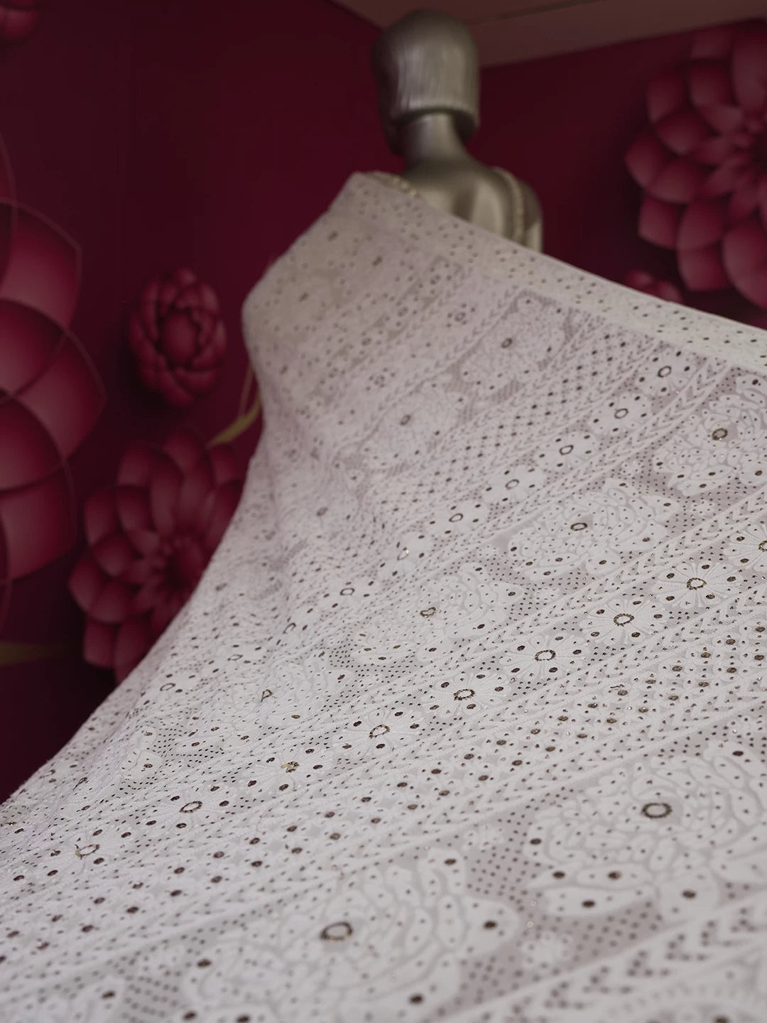 Ada Hand Embroidered Light Mint Green Pure Georgette Lucknowi Chikankari Saree/Blouse With Muqaish Work 01A165822