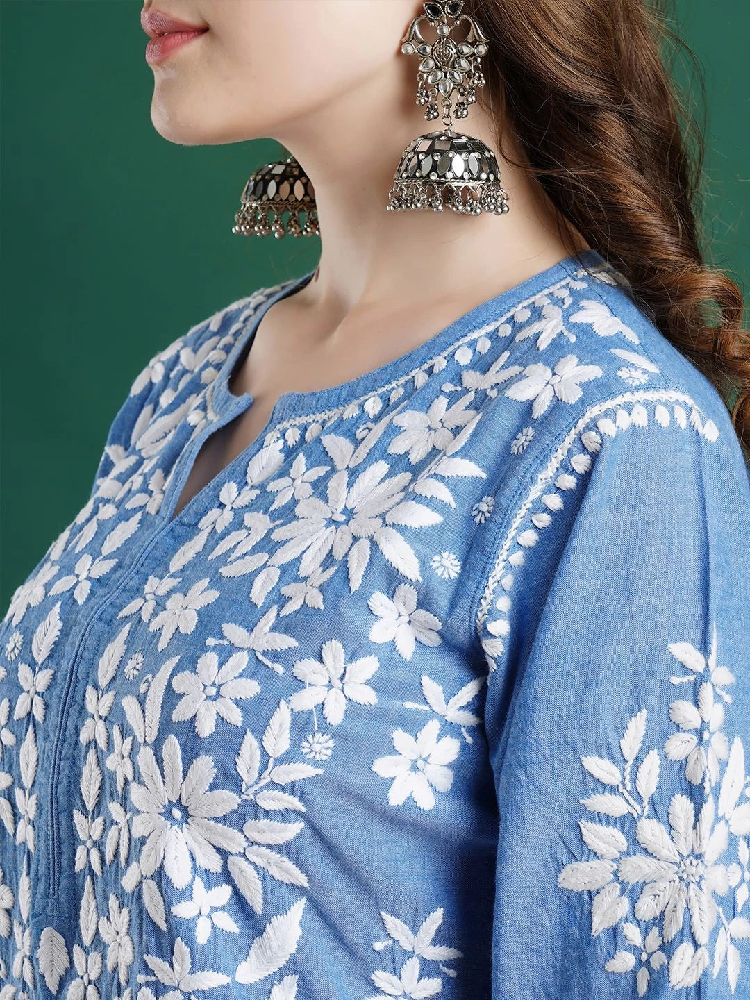 Ada Hand Embroidered Blue Denim Lucknowi Chikankari Co-Ord Set 01A452421
