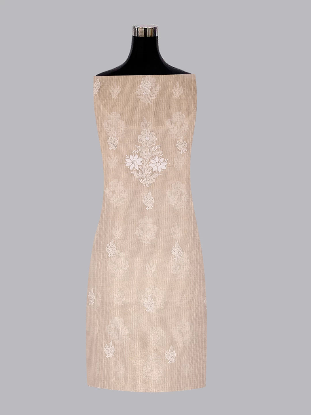 Ada Hand Embroidered Natural Fawn Tissue Lucknowi Chikankari Unstitched Kurta Dupatta Set 01A435956