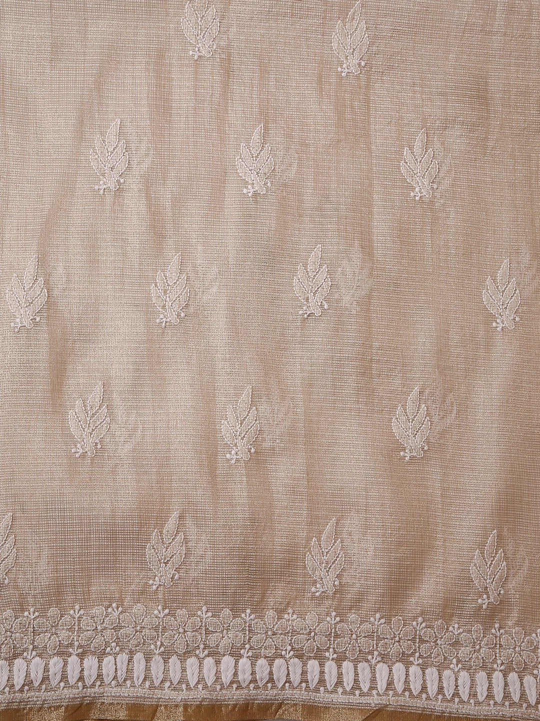 Ada Hand Embroidered Natural Fawn Tissue Lucknowi Chikankari Unstitched Kurta Dupatta Set 01A435956