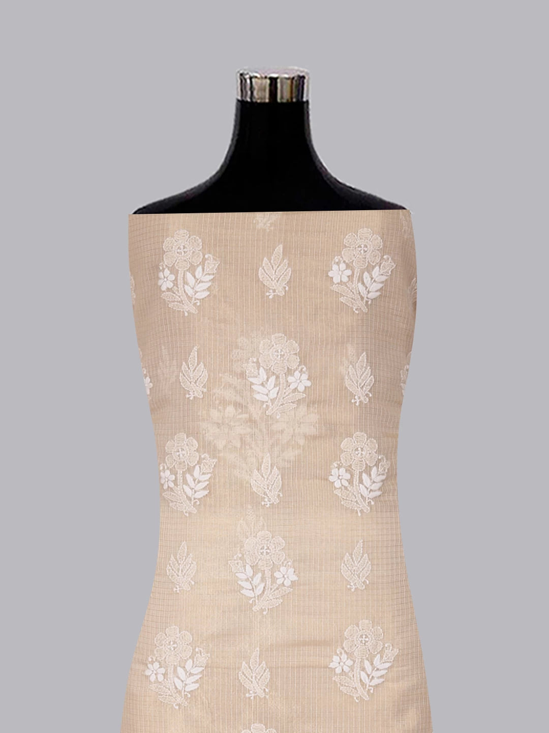Ada Hand Embroidered Natural Fawn Tissue Lucknowi Chikankari Unstitched Kurta Dupatta Set 01A435956