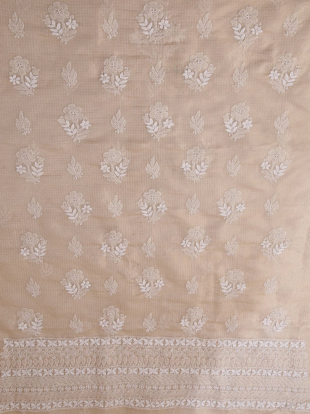 Ada Hand Embroidered Natural Fawn Tissue Lucknowi Chikankari Unstitched Kurta Dupatta Set 01A435956