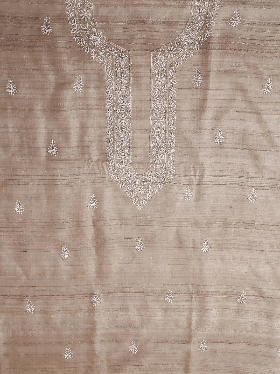 Ada Hand Embroidered Natural Fawn Silk Lucknowi Chikankari Unstitched Kurta Piece 01A401511