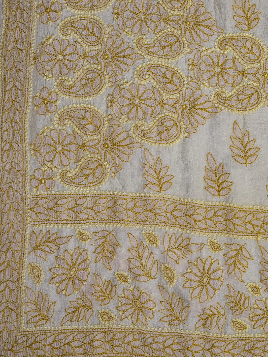 Ada Hand Embroidered Lemon Silk Lucknowi Chikankari Saree With Blouse 01A460890