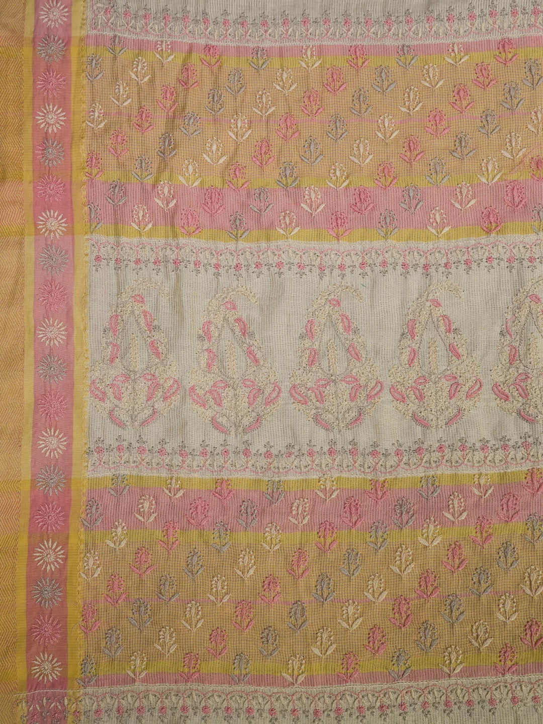 Ada Hand Embroidered Beige Chanderi Lucknowi Chikankari Saree With Blouse 01A307870
