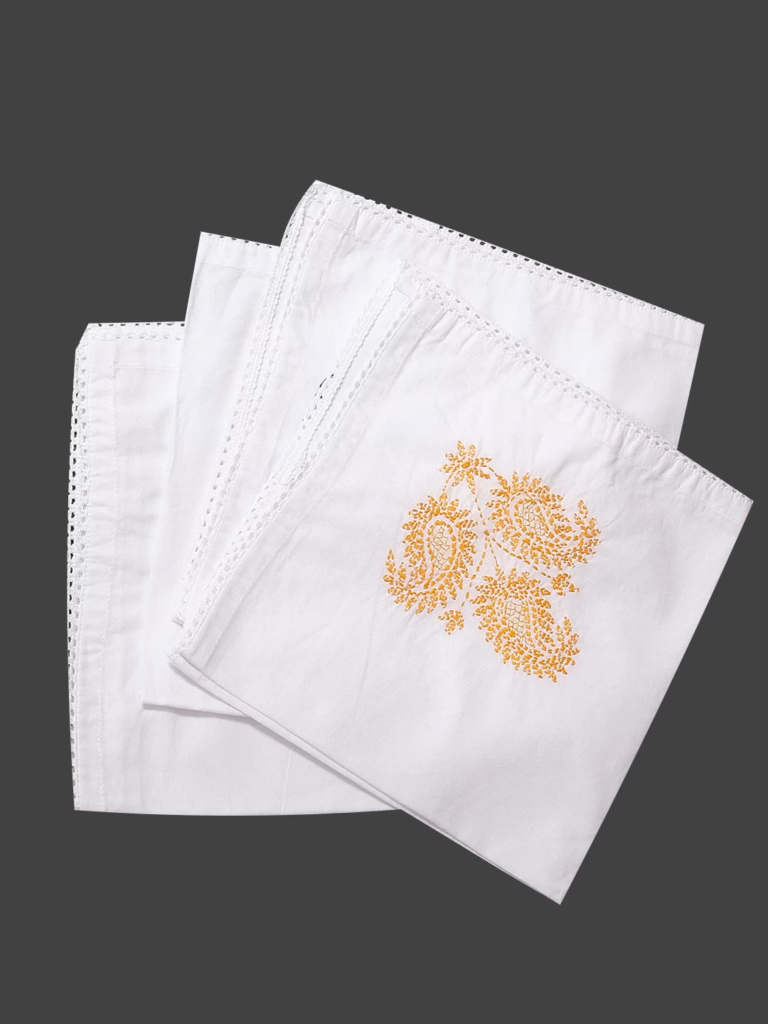 Ada Hand Embroidered White Cotton Lucknowi Chikankari Napkin Set 01A289709