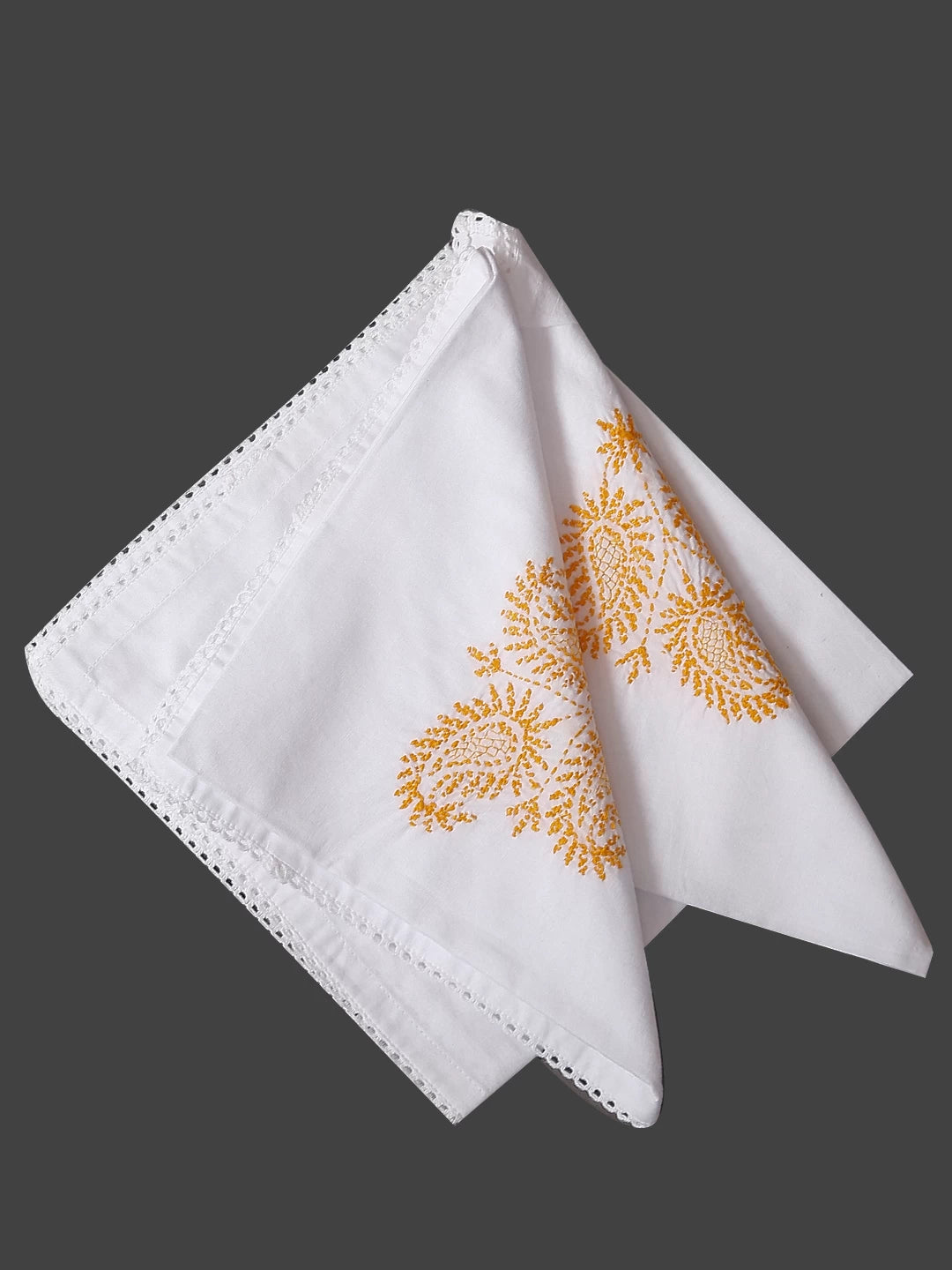 Ada Hand Embroidered White Cotton Lucknowi Chikankari Napkin Set 01A289709