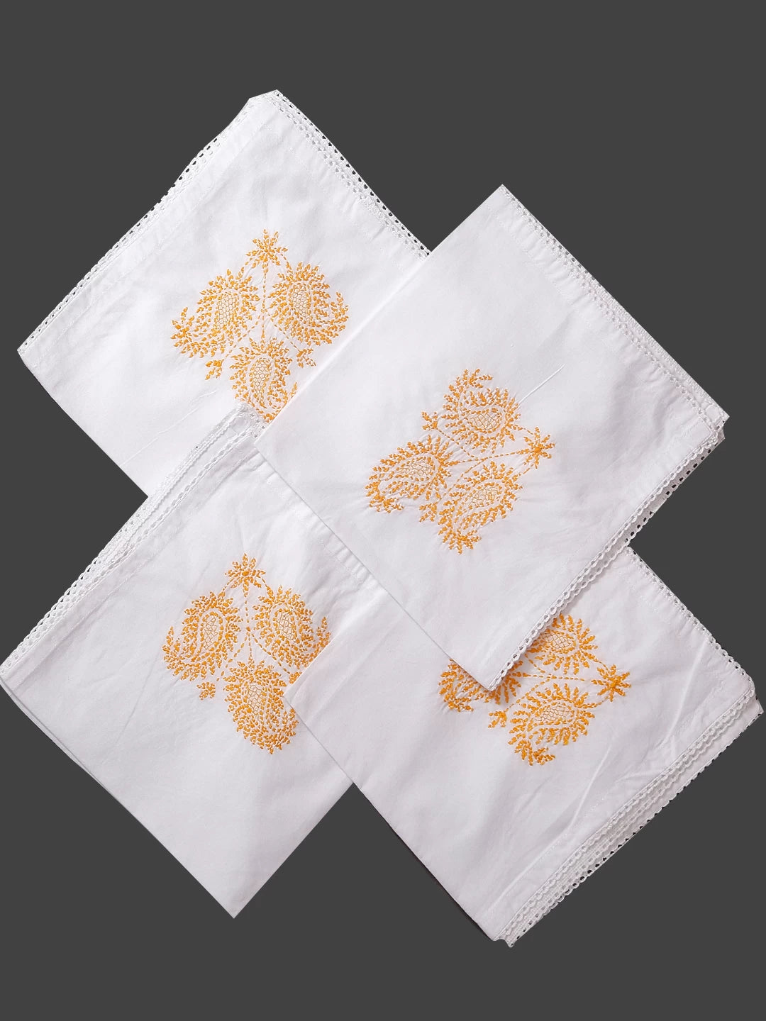 Ada Hand Embroidered White Cotton Lucknowi Chikankari Napkin Set 01A289709