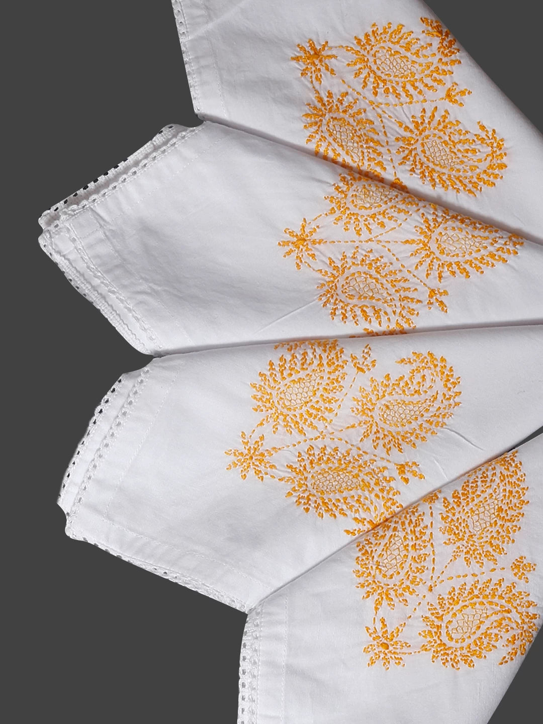 Ada Hand Embroidered White Cotton Lucknowi Chikankari Napkin Set 01A289709