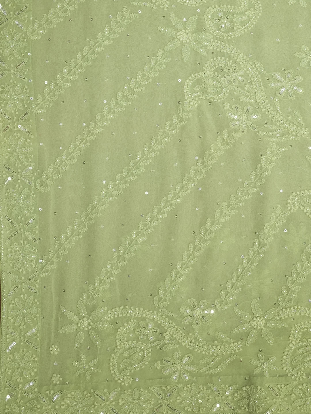 Ada Hand Embroidered Olive Green Georgette Lucknowi Chikankari Saree/Blouse With Cutdana Work 01A441077