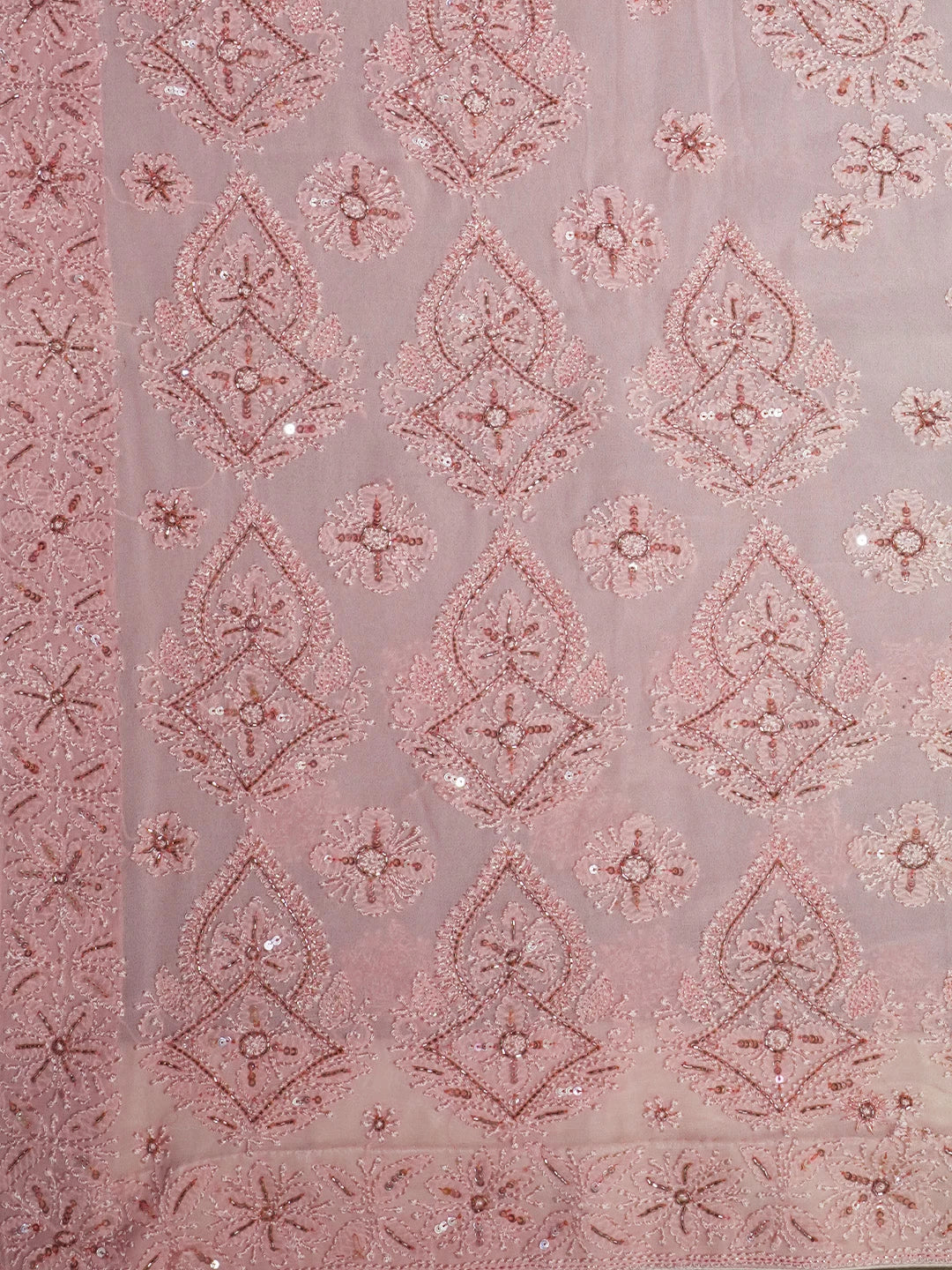 Ada Hand Embroidered Ombre Shade Of Peach And Cream Georgette Lucknowi Chikankari Saree/Blouse With Cutdana Work 01A361840