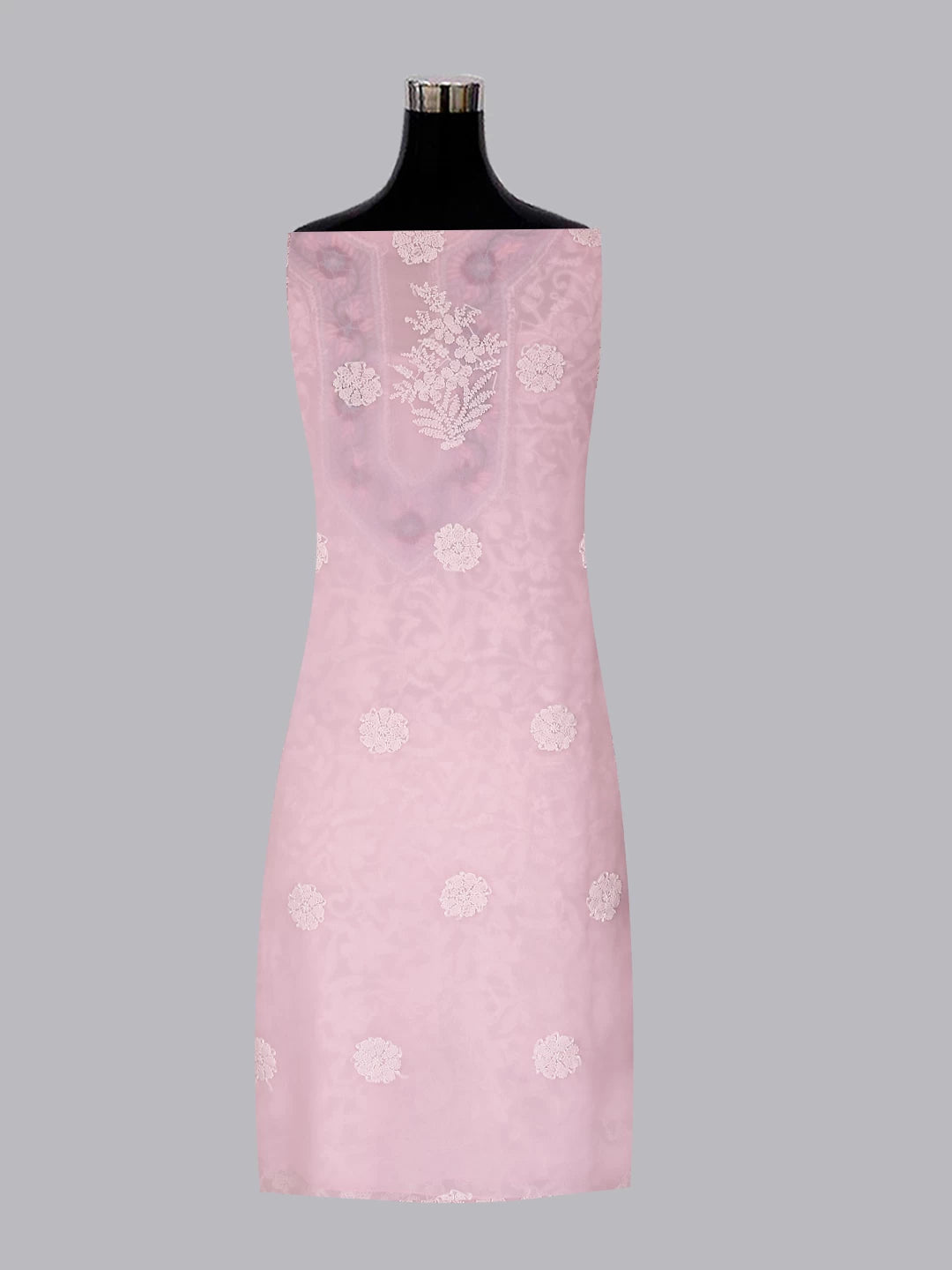 Ada Hand Embroidered Soft Pink Georgette Lucknowi Chikankari Unstitched Suit Piece With Parsi Work A211303