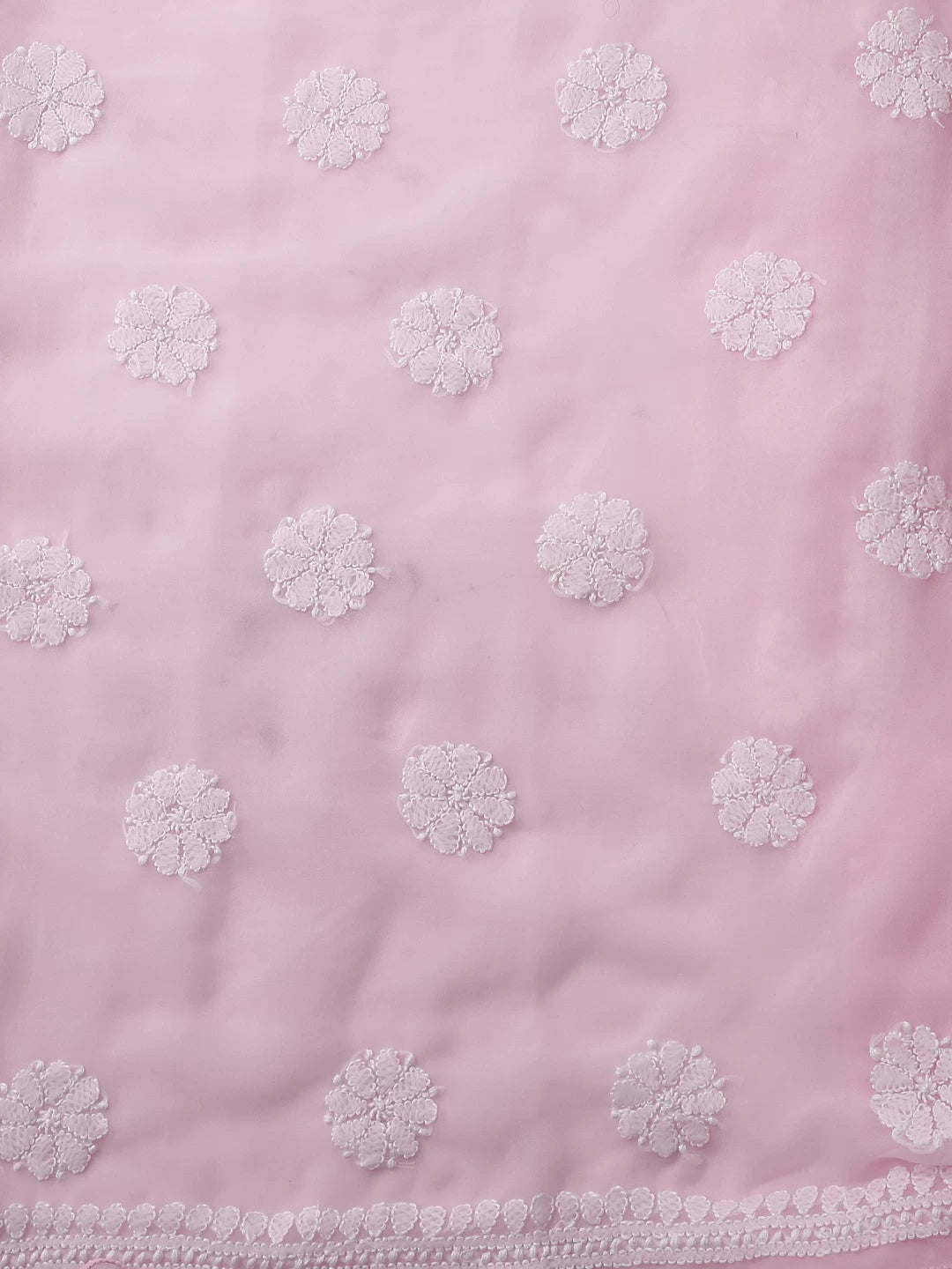 Ada Hand Embroidered Soft Pink Georgette Lucknowi Chikankari Unstitched Suit Piece With Parsi Work A211303