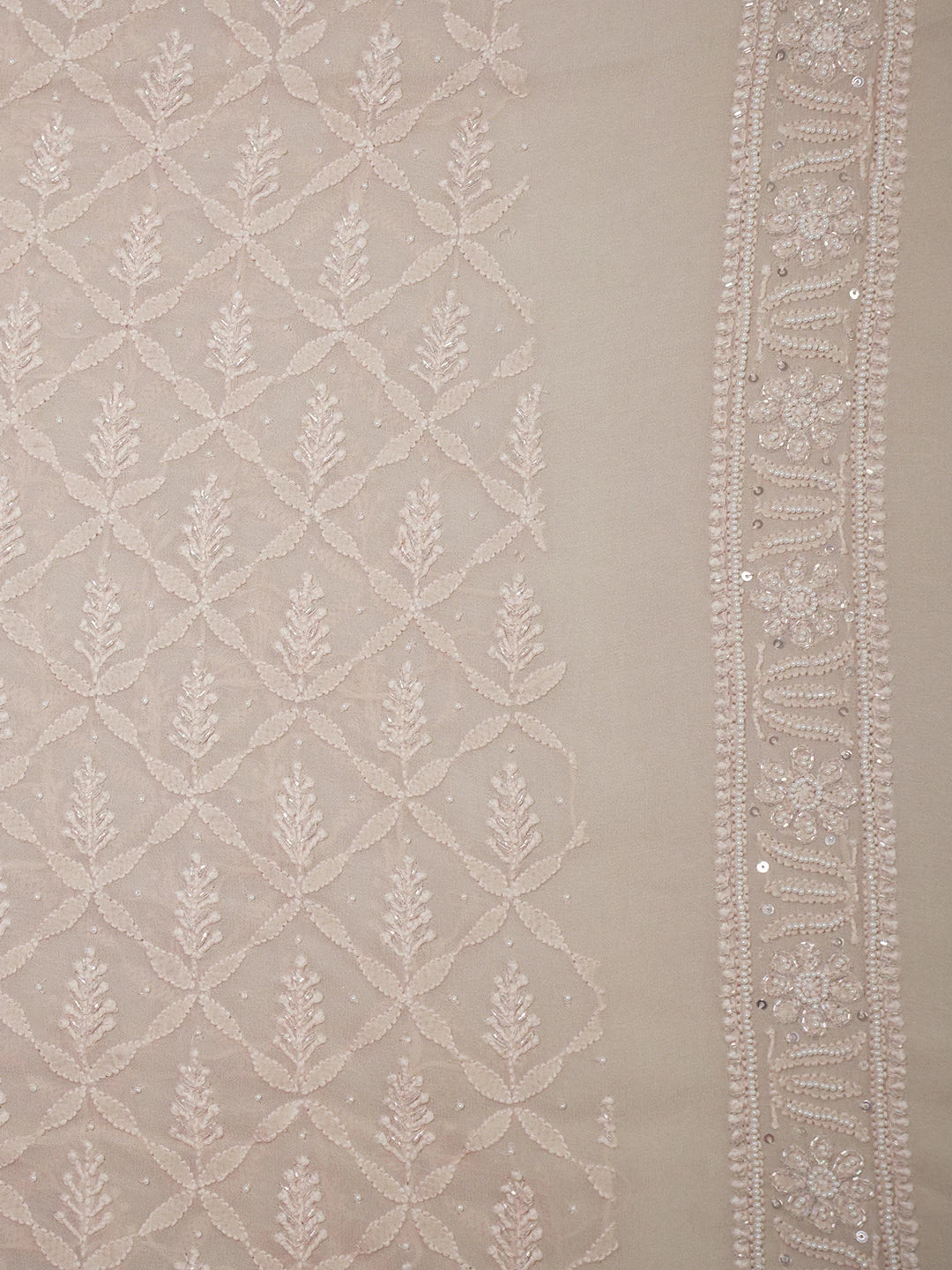 Ada Hand Embroidered Fawn Georgette Lucknowi Chikankari Unstitched Men's Kurta Piece With Pearl Work 01A246788