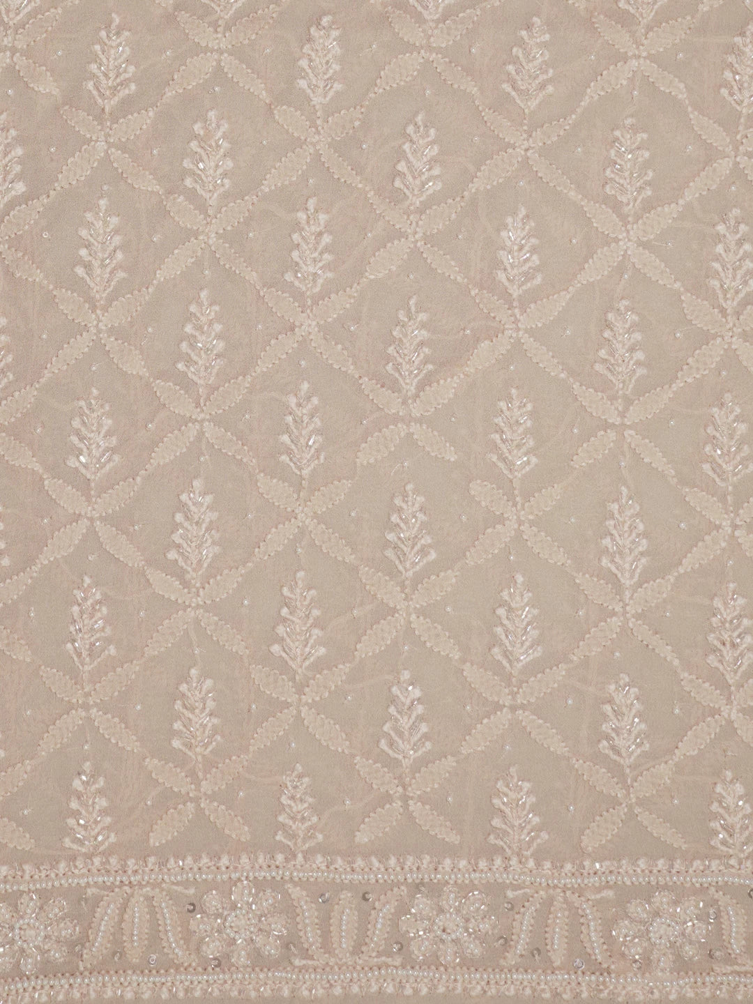 Ada Hand Embroidered Fawn Georgette Lucknowi Chikankari Unstitched Men's Kurta Piece With Pearl Work 01A246788