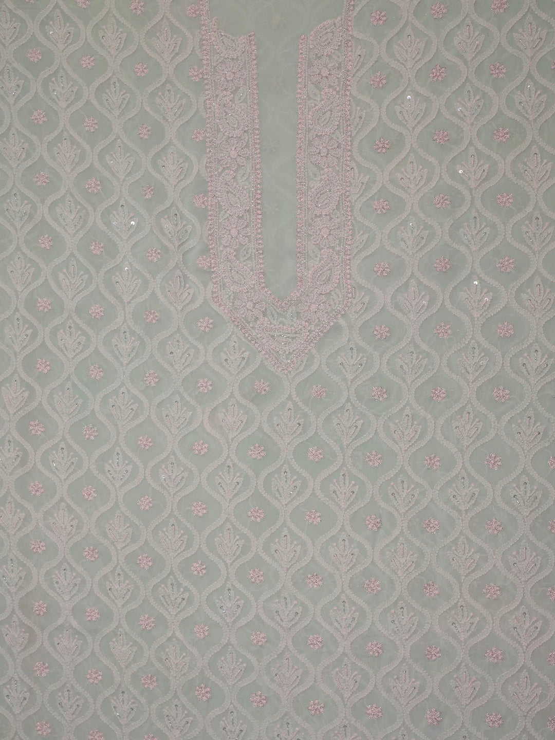 Ada Hand Embroidered Sea Green Pure Georgette Lucknowi Chikankari Unstitched Men's Kurta Piece With Zari Work 01A339029
