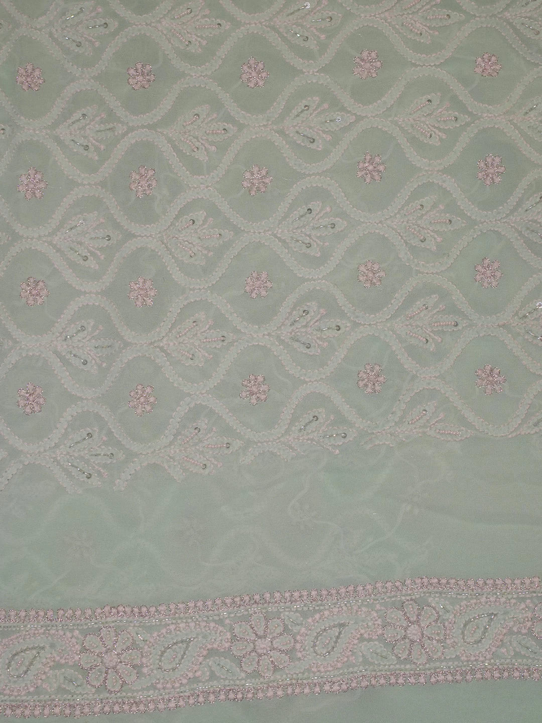 Ada Hand Embroidered Sea Green Pure Georgette Lucknowi Chikankari Unstitched Men's Kurta Piece With Zari Work 01A339029