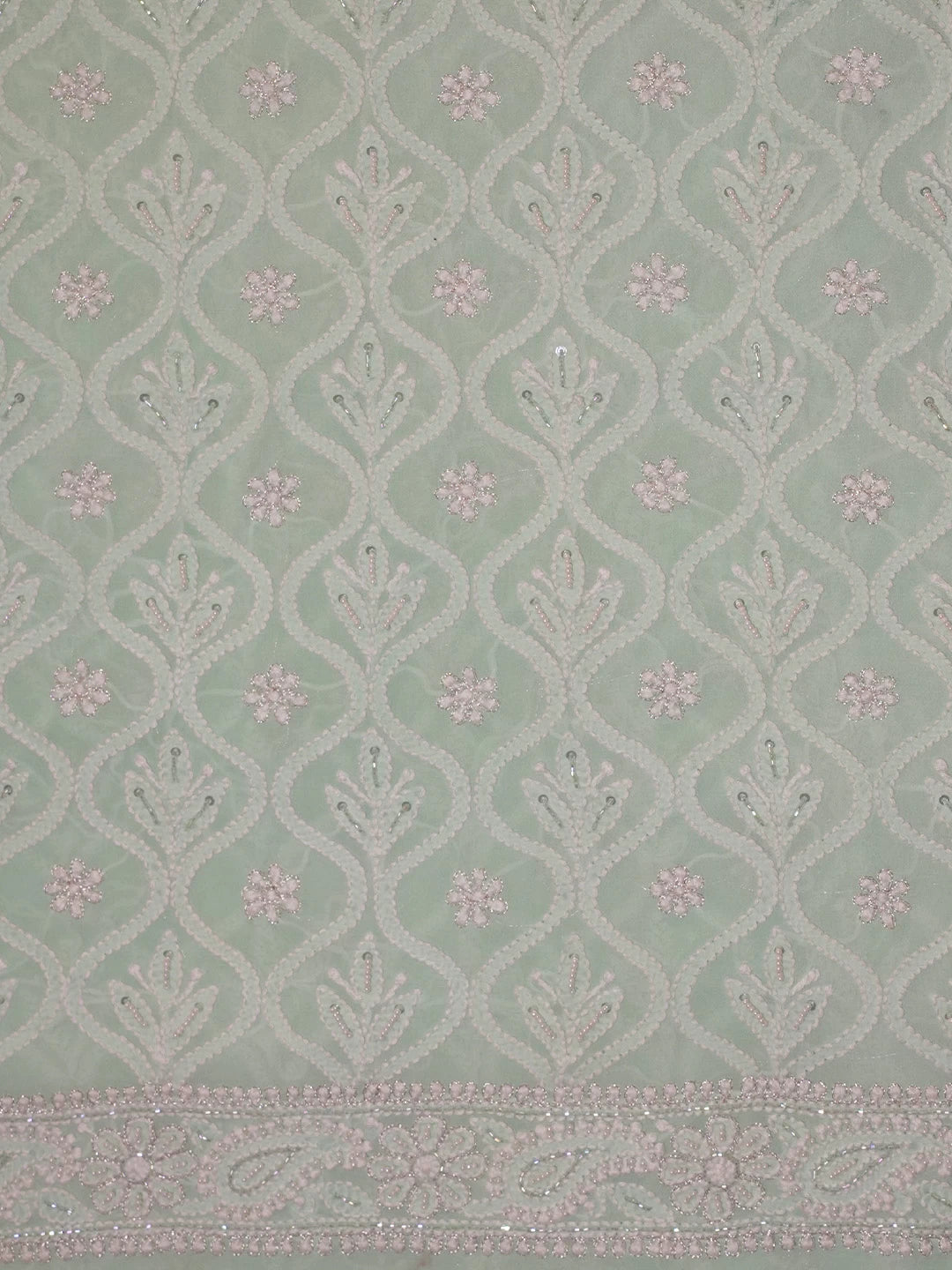 Ada Hand Embroidered Sea Green Pure Georgette Lucknowi Chikankari Unstitched Men's Kurta Piece With Zari Work 01A339029