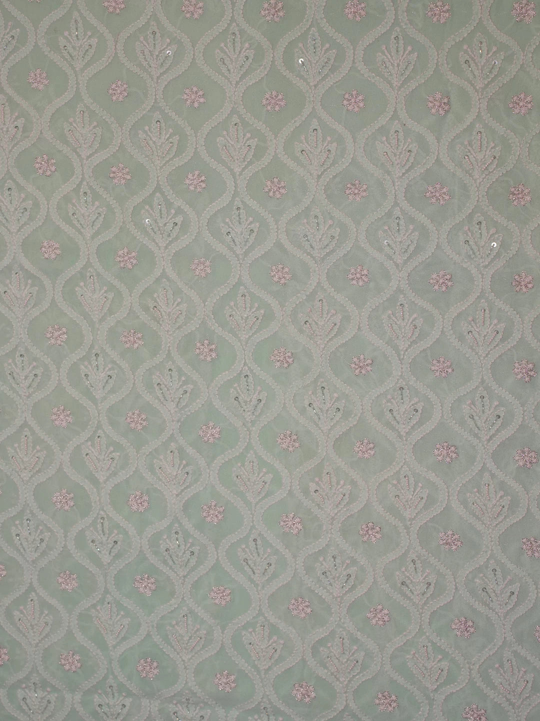 Ada Hand Embroidered Sea Green Pure Georgette Lucknowi Chikankari Unstitched Men's Kurta Piece With Zari Work 01A339029