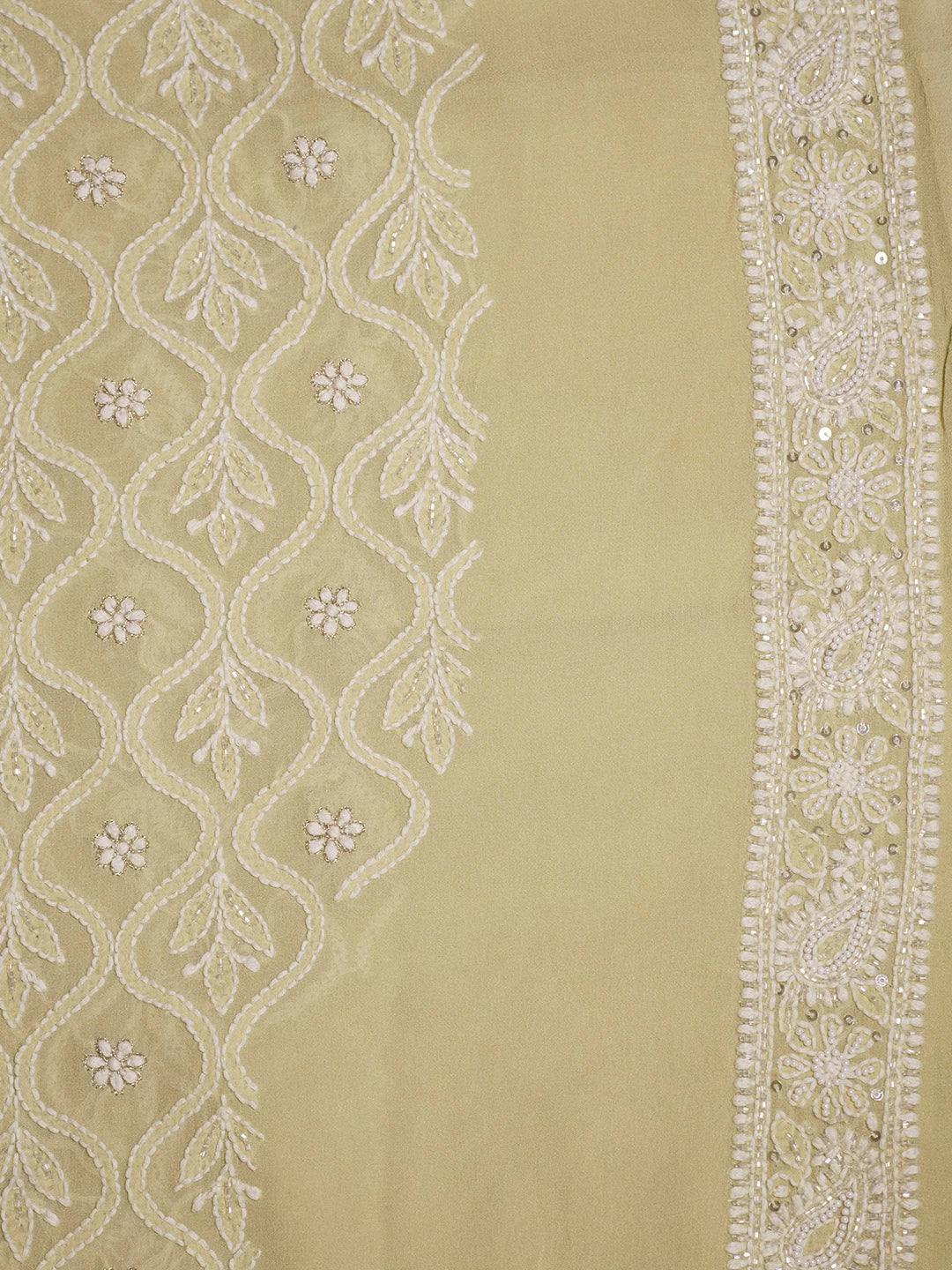 Ada Hand Embroidered Light Olive Green Pure Georgette Lucknowi Chikankari Unstitched Men's Kurta Piece With Cutdana Work 01A339032