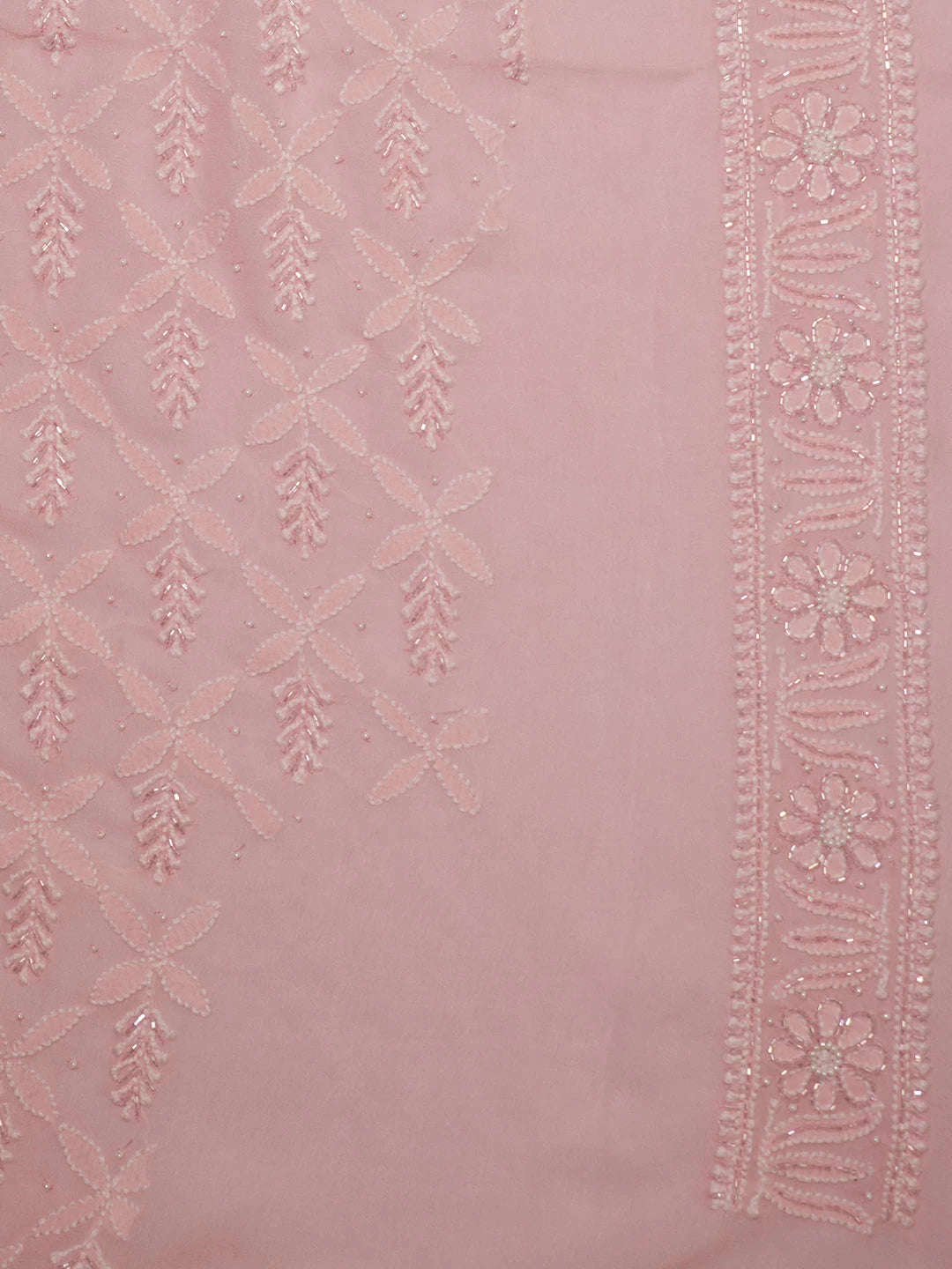 Ada Hand Embroidered Salmon Peach Pure Georgette Lucknowi Chikankari Unstitched Men's Kurta Piece With Cutdana Work 01A355044