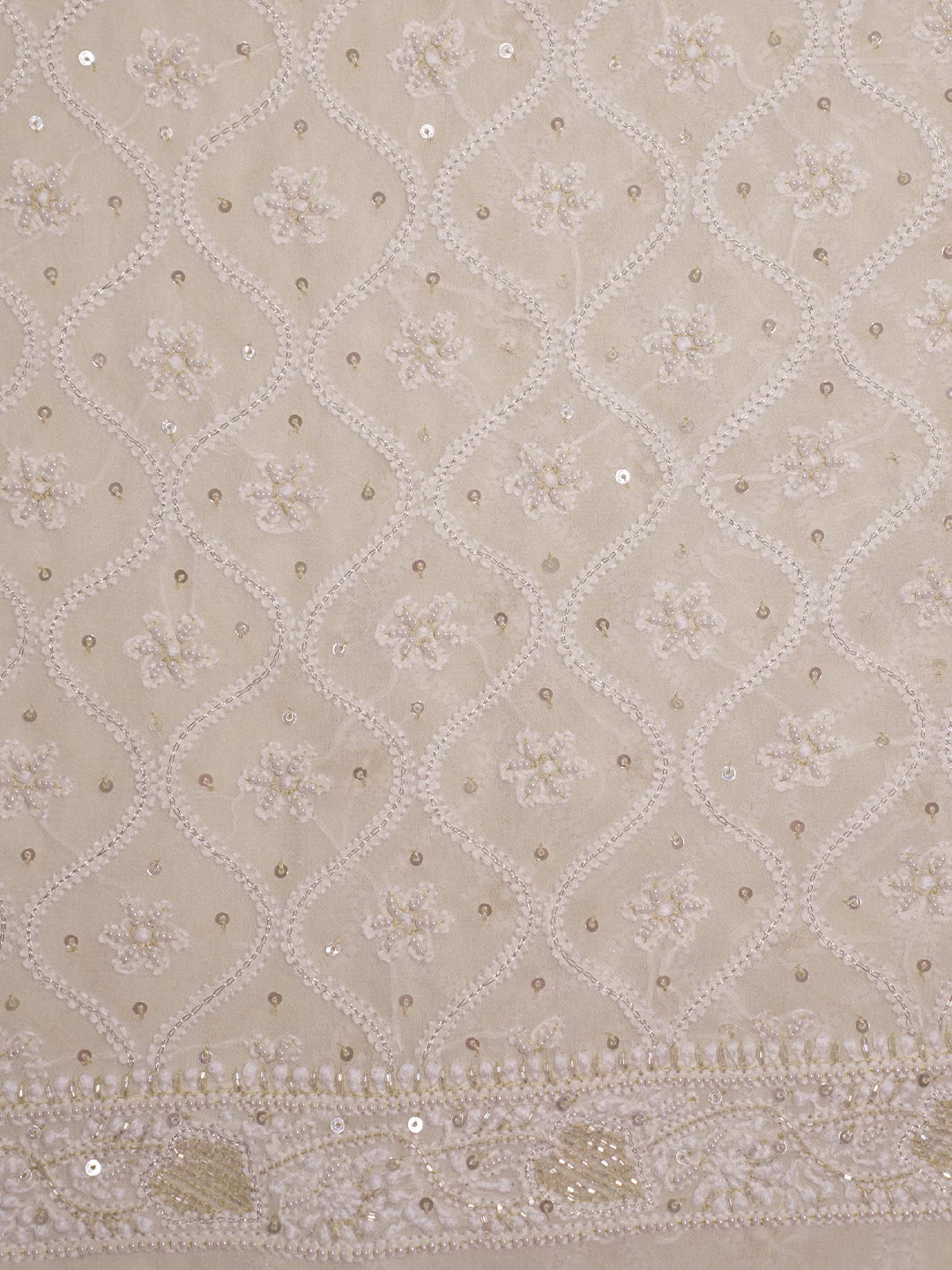 Ada Hand Embroidered Beige Pure Georgette Lucknowi Chikankari Unstitched Men's Kurta Piece With Cutdana Work 01A452734