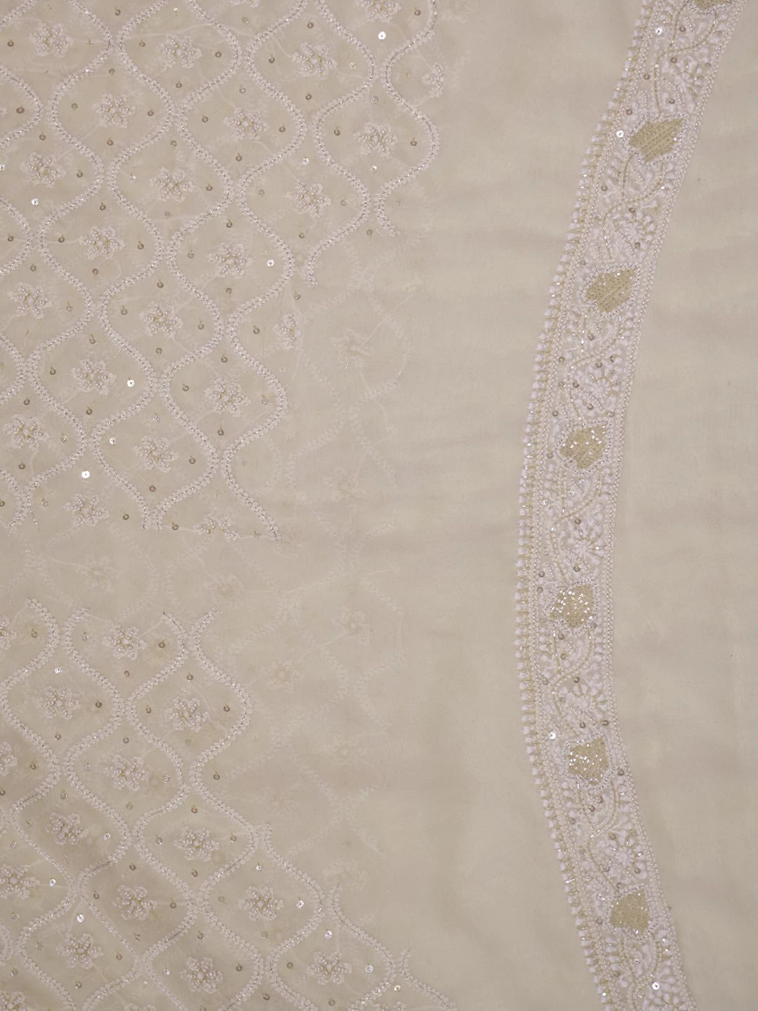 Ada Hand Embroidered Beige Pure Georgette Lucknowi Chikankari Unstitched Men's Kurta Piece With Cutdana Work 01A452734