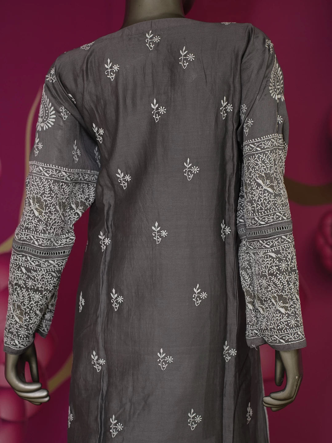 Ada Hand Embroidered Slate Grey Chanderi Lucknowi Chikankari Semi stitched Suit Piece With Zari Work 01A391322