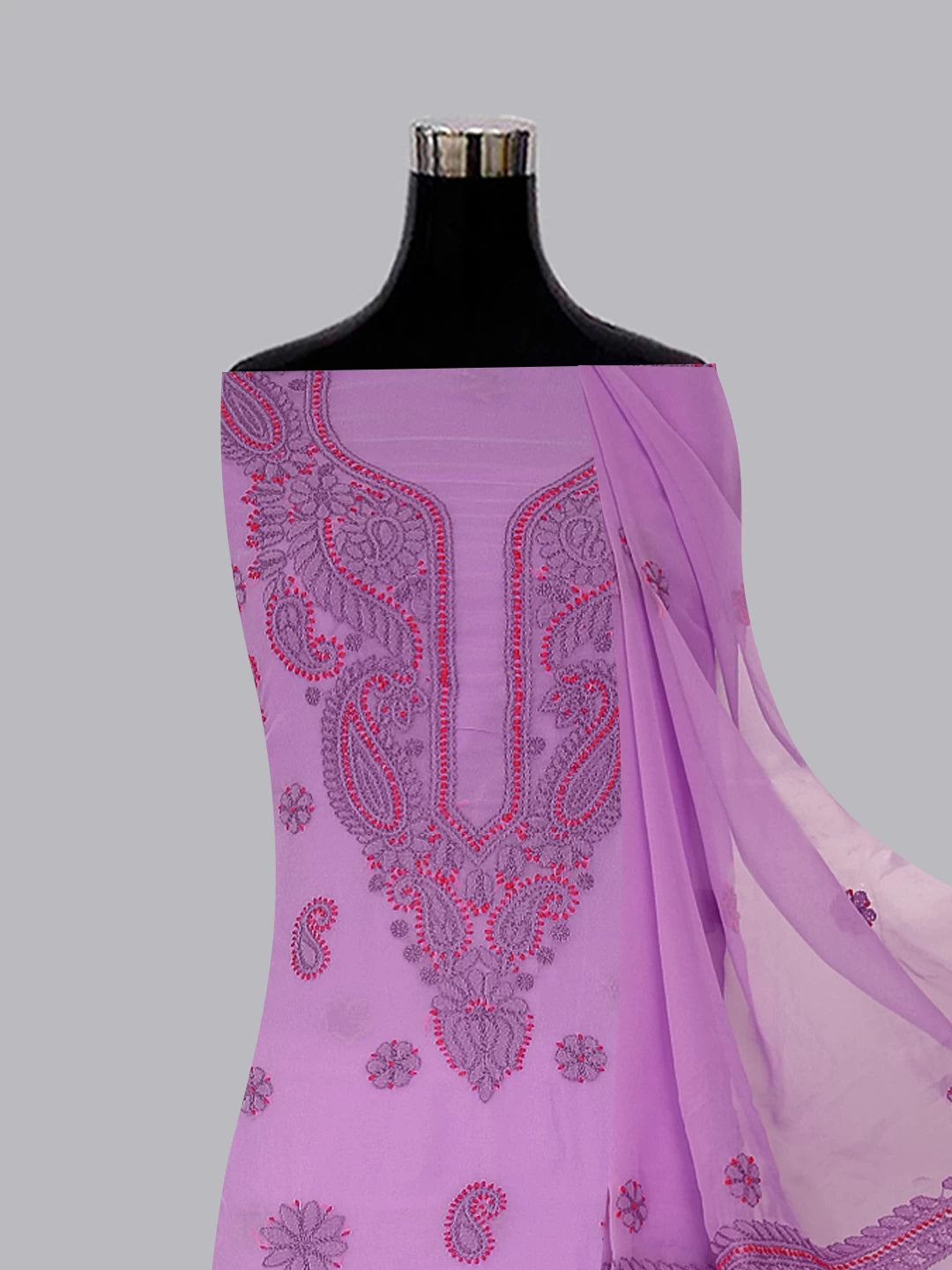 Ada Hand Embroidered Lavender Georgette Lucknowi Chikankari Unstitched Suit Piece A211321