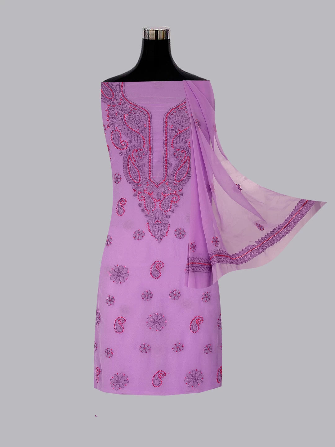 Ada Hand Embroidered Lavender Georgette Lucknowi Chikankari Unstitched Suit Piece A211321