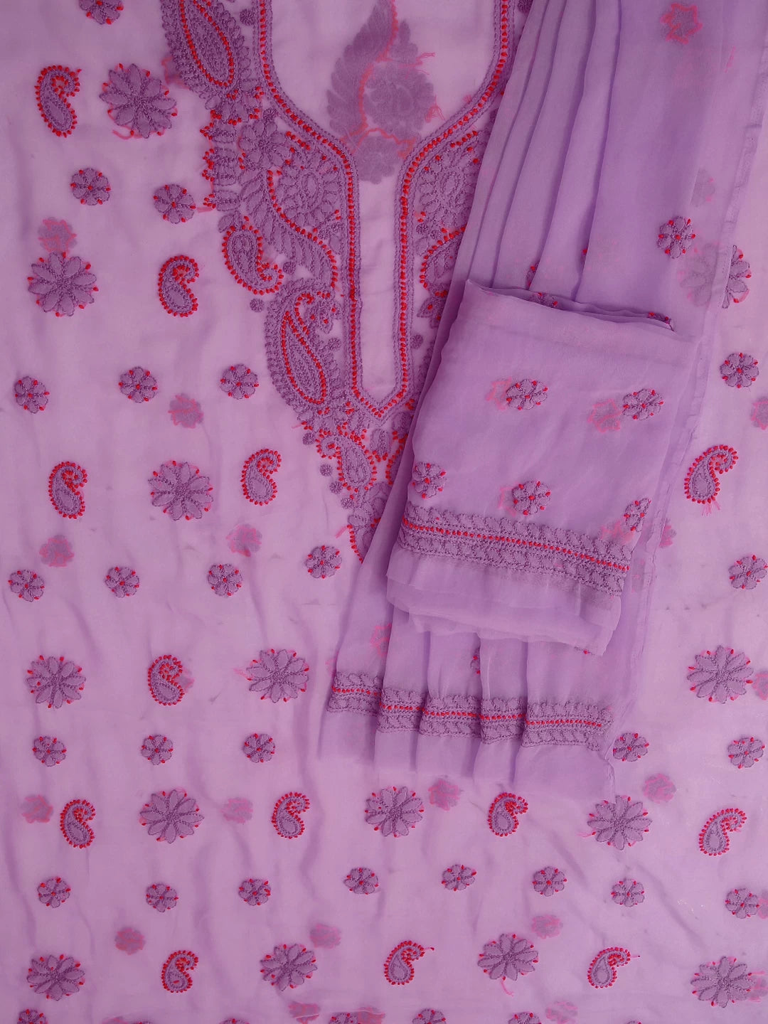 Ada Hand Embroidered Lavender Georgette Lucknowi Chikankari Unstitched Suit Piece A211321