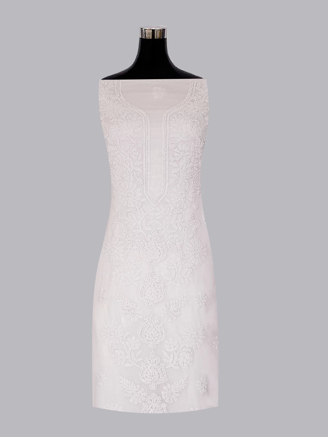 Ada Hand Embroidered White Georgette Lucknowi Chikankari Unstitched Suit Piece A211320